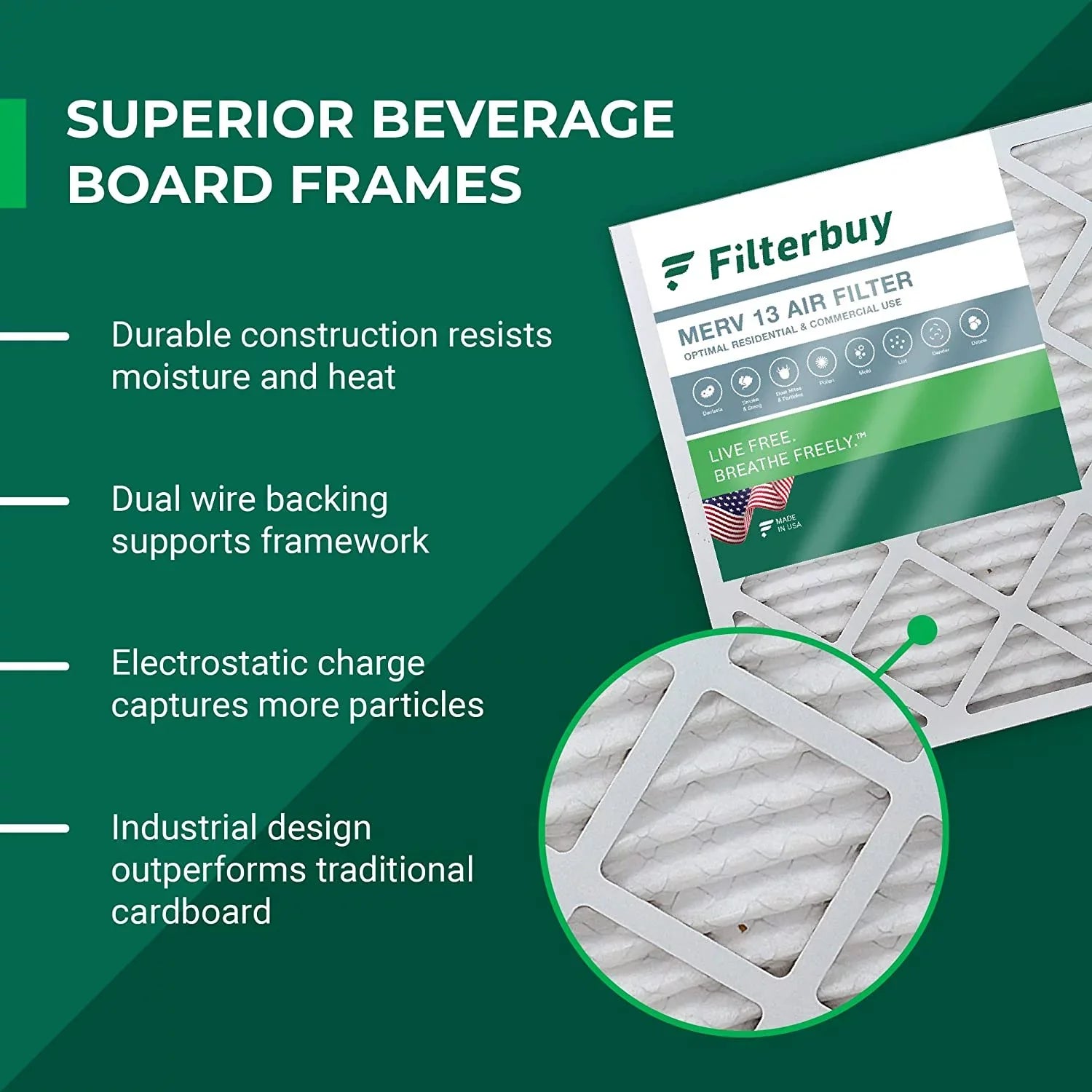 Filterbuy 12x16x2 MERV 13 Pleated HVAC AC Furnace Air Filters (2-Pack)