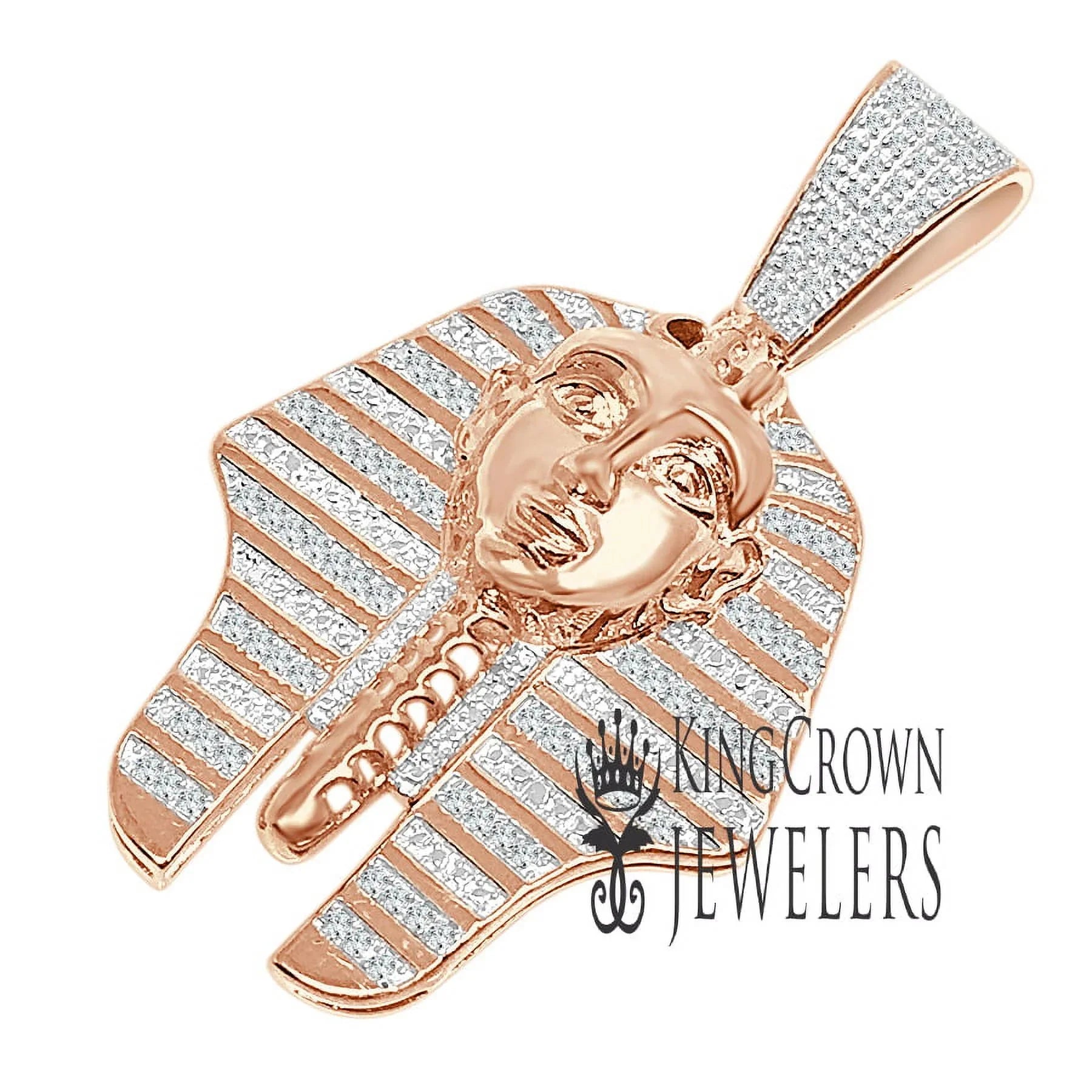 Egyptian Pharaoh King Tut Real Diamonds Pendent 10K Rose Gold Finish Charm 2''