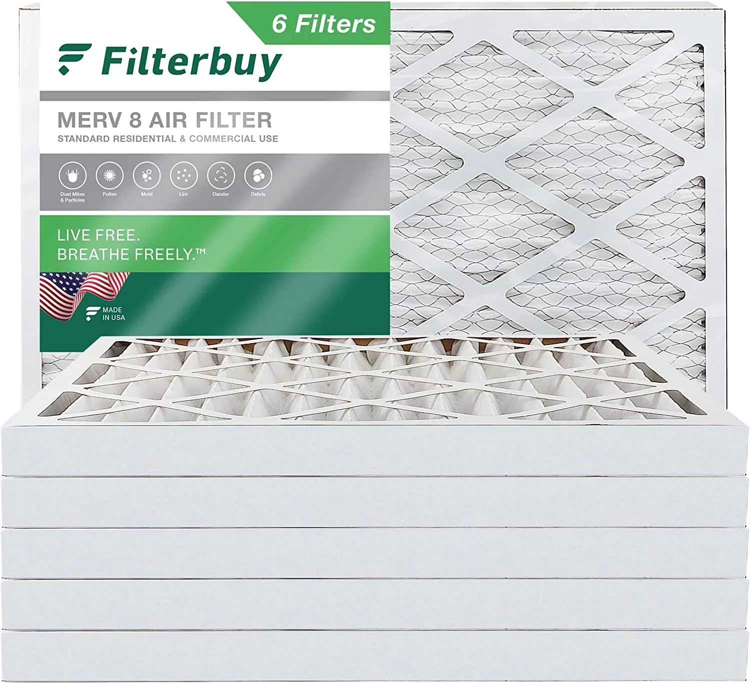 Filterbuy 12x24x2 MERV 8 Pleated HVAC AC Furnace Air Filters (6-Pack)