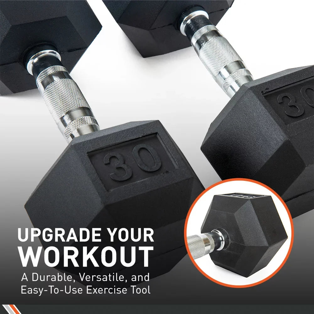 Body Sizeport Rubber Encased Hex Dumbbell - Sizeet of Two - Black/Metal - 20 Pounds