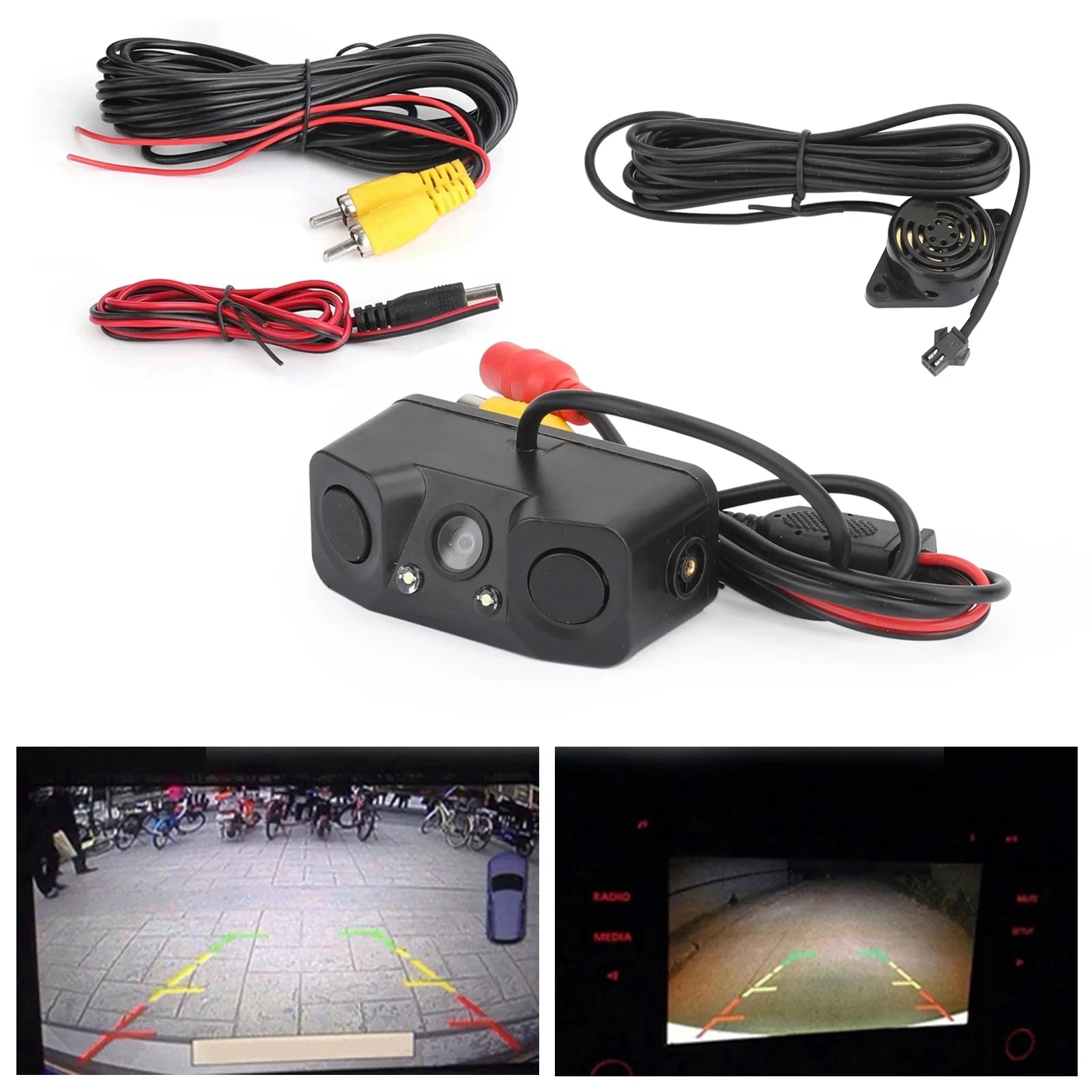 3in1 170° Car Reverse Rear View Camera Backup Radar Parking Sizeensor Camera