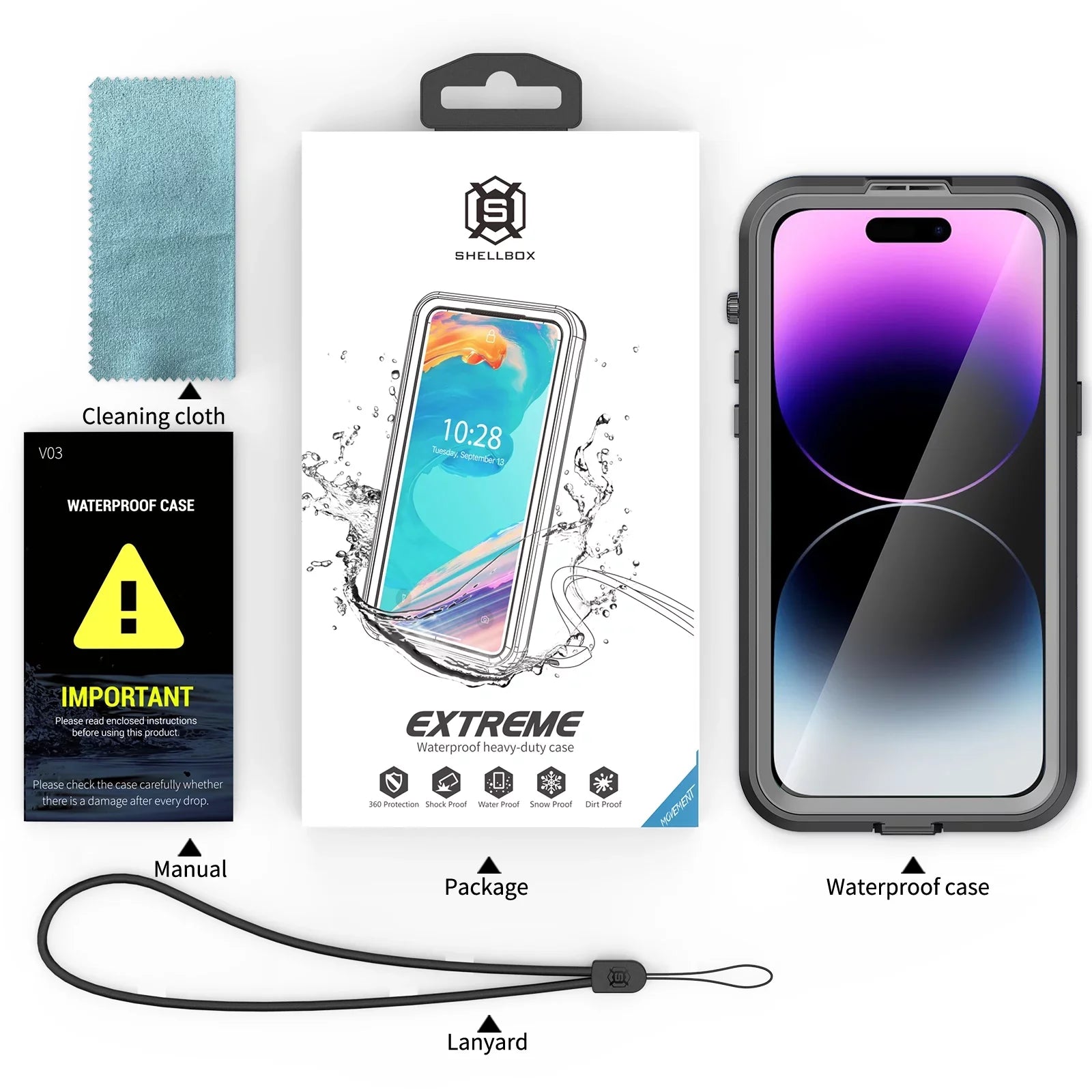 for iPhone 14 Pro 6.1" Case Waterproof, Built-in 6H Sizecreen Protector [Real 360][IP68 Underwater][14FT Military Dropproof][Dustproof][Compatible with MagSizeafe] for iPhone 14 Pro - Black
