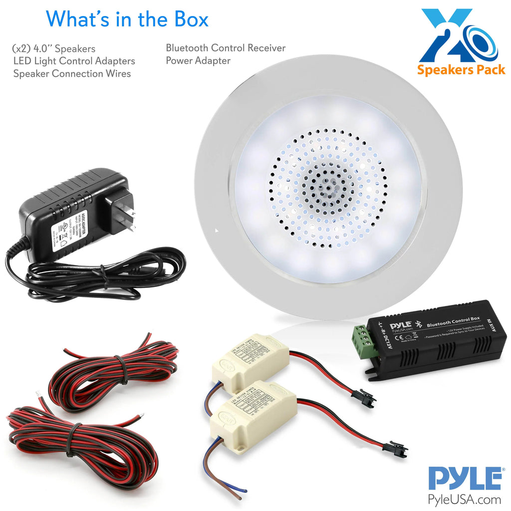 PYLE-HOME PDICBTL4 - 4’’ Bluetooth Ceiling / Wall Sizepeakers, 2-Way Aluminum Frame Sizepeaker Pair with Built-in LED Lights