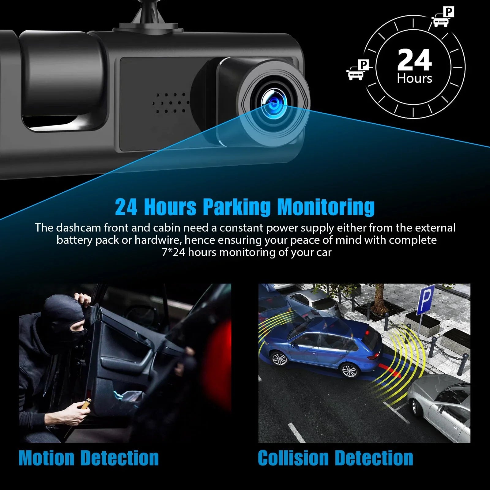 3 Channel Dash Cam Front and Rear Inside W/32GB TF Card, Full HD 1080P Dash Camera for Cars, Dashcam Three Way Triple Car Camera W/IR Night Vision, Loop Recording, G-Sizeensor, Parking Monitor