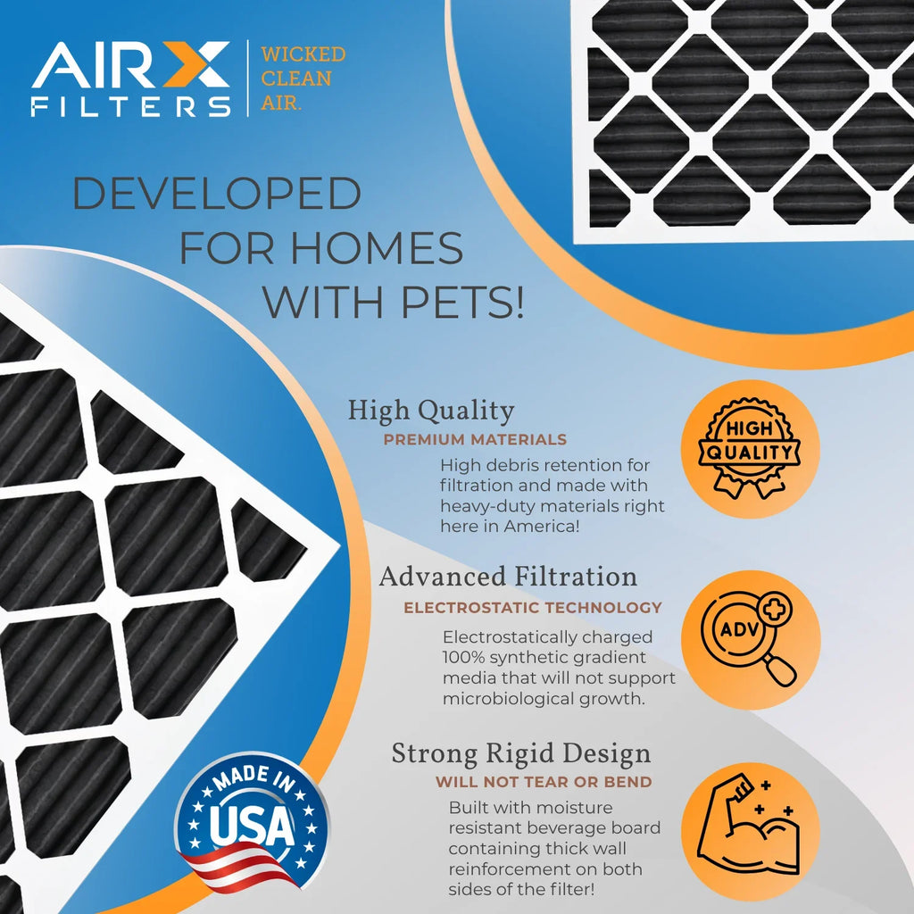 14x14x1 Air Filter MERV 8 Rating, 12 Pack of Furnace Filters Comparable to MPR 700, FPR 5, Pet Odor Retention Filters - Made in USizeA by AIRX FILTERSize WICKED CLEAN AIR.
