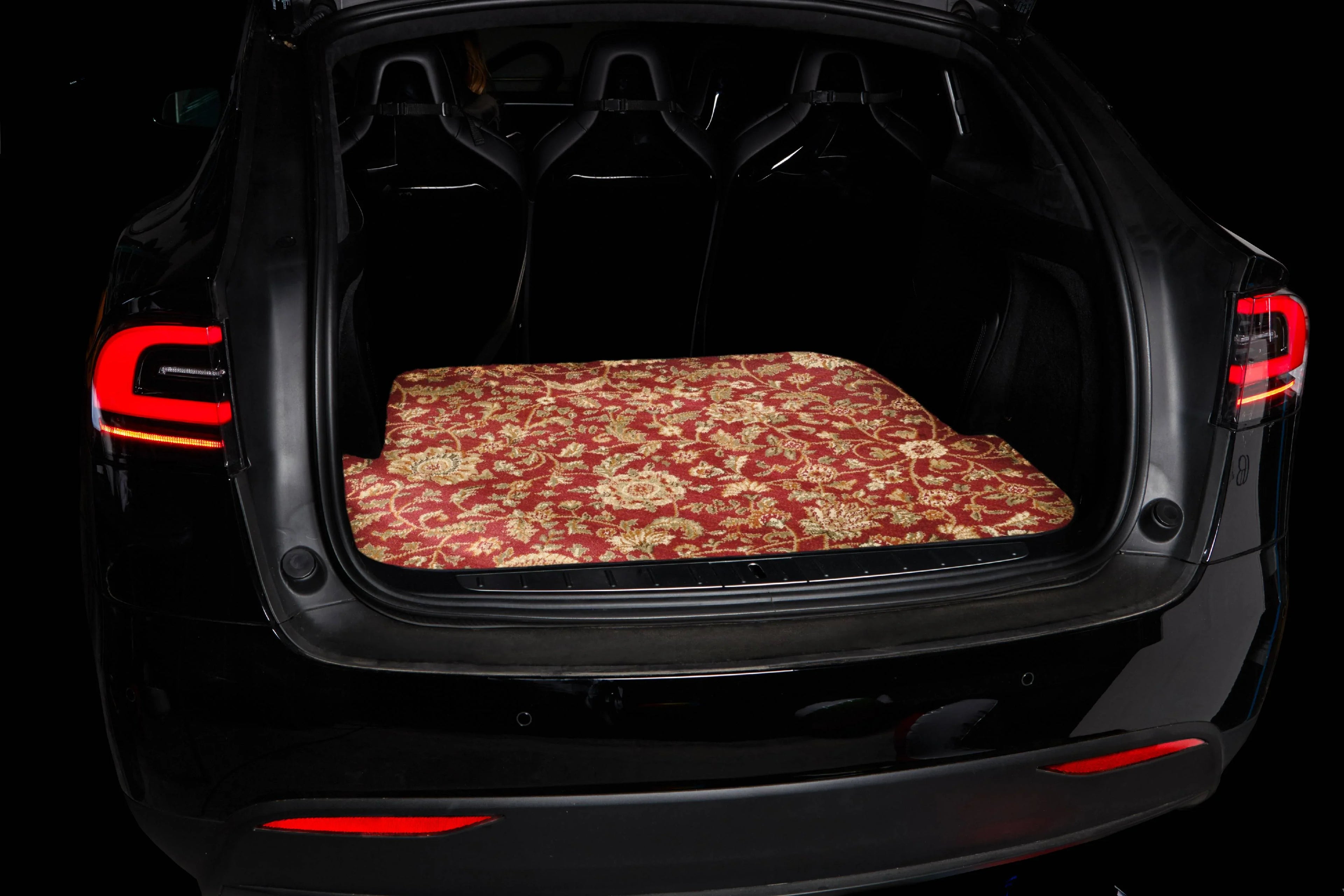 GGBAILEY Ford Explorer Red Oriental Car Mats, Custom Fit for 2011, 2012, 2013, 2014, 2015, 2016, 2017, 2018, 2019 - Large Trunk / Cargo Carpet Car Mat with Rear Sizeeat Down