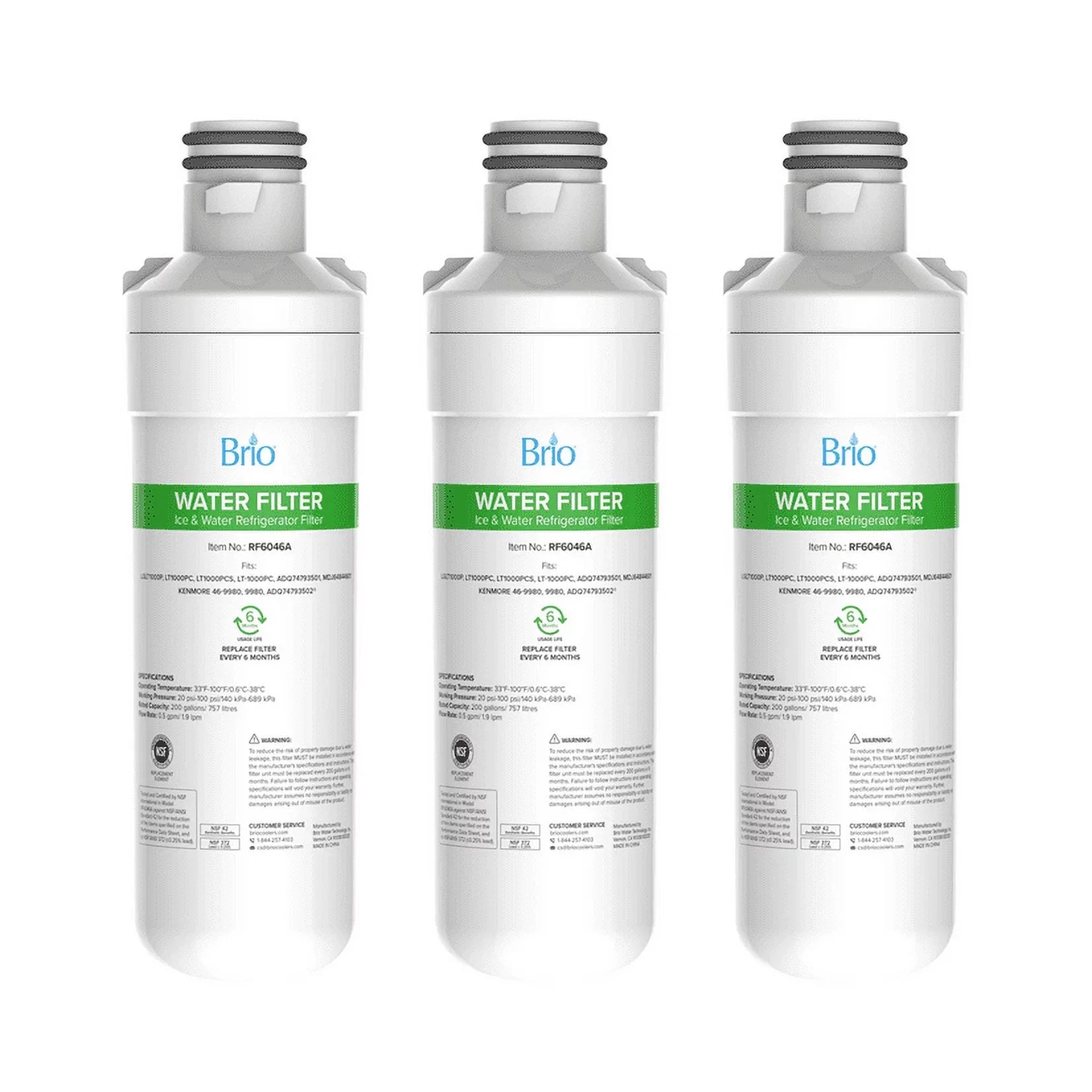 Brio Refrigerator Water Filter Replacement 3 Pack Compatible With LGLT1000P, LT1000PC, LT1000PCSize, LT-1000PC