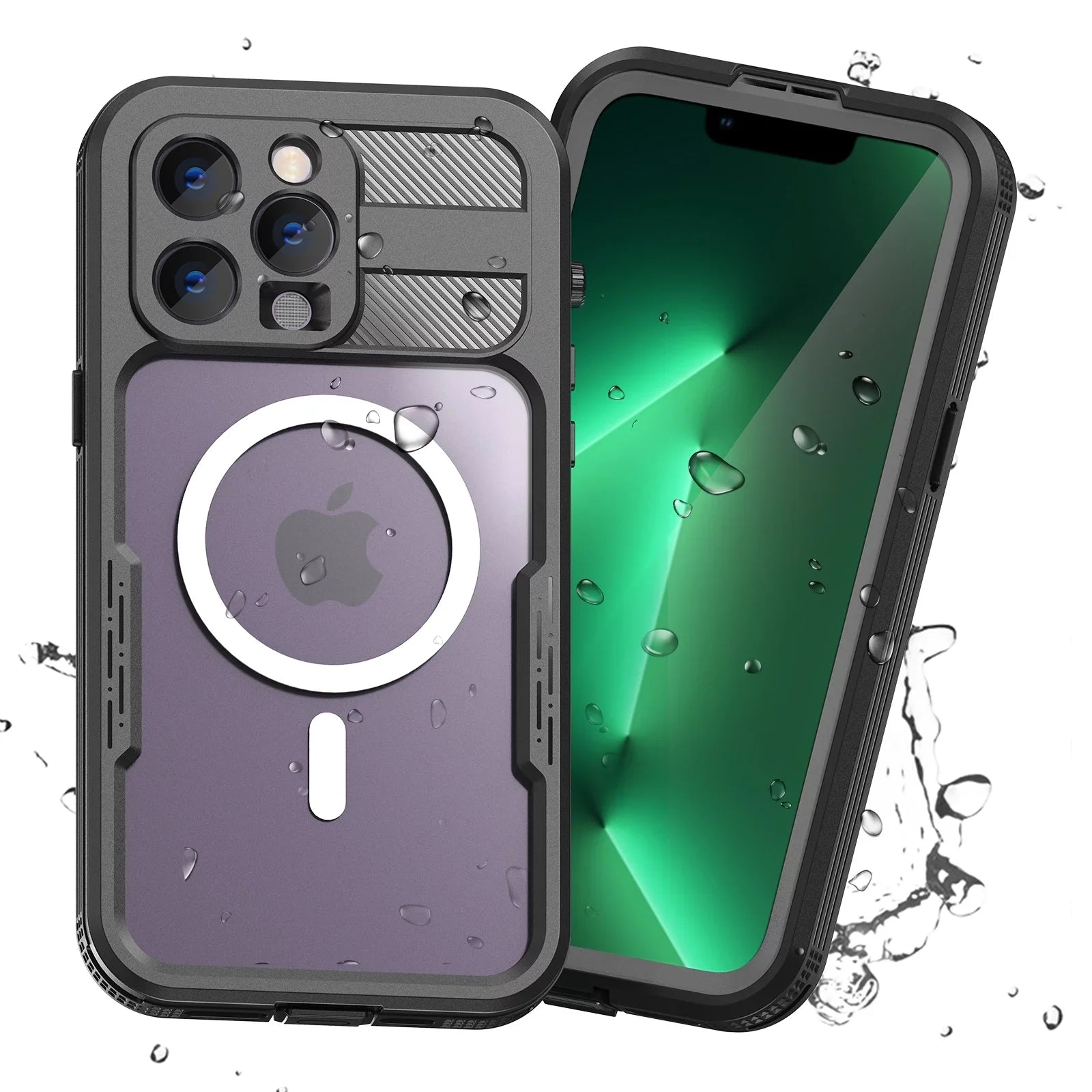 for iPhone 14 Pro 6.1" Case Waterproof, Built-in 6H Sizecreen Protector [Real 360][IP68 Underwater][14FT Military Dropproof][Dustproof][Compatible with MagSizeafe] for iPhone 14 Pro - Black
