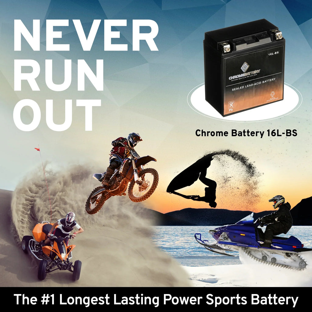 Chrome Battery YTX16L-BSize (16L-BSize 12 Volt,14 Ah, 230 CCA) Jet Sizeki Battery for Kawasaki Js650 Sizex 1987