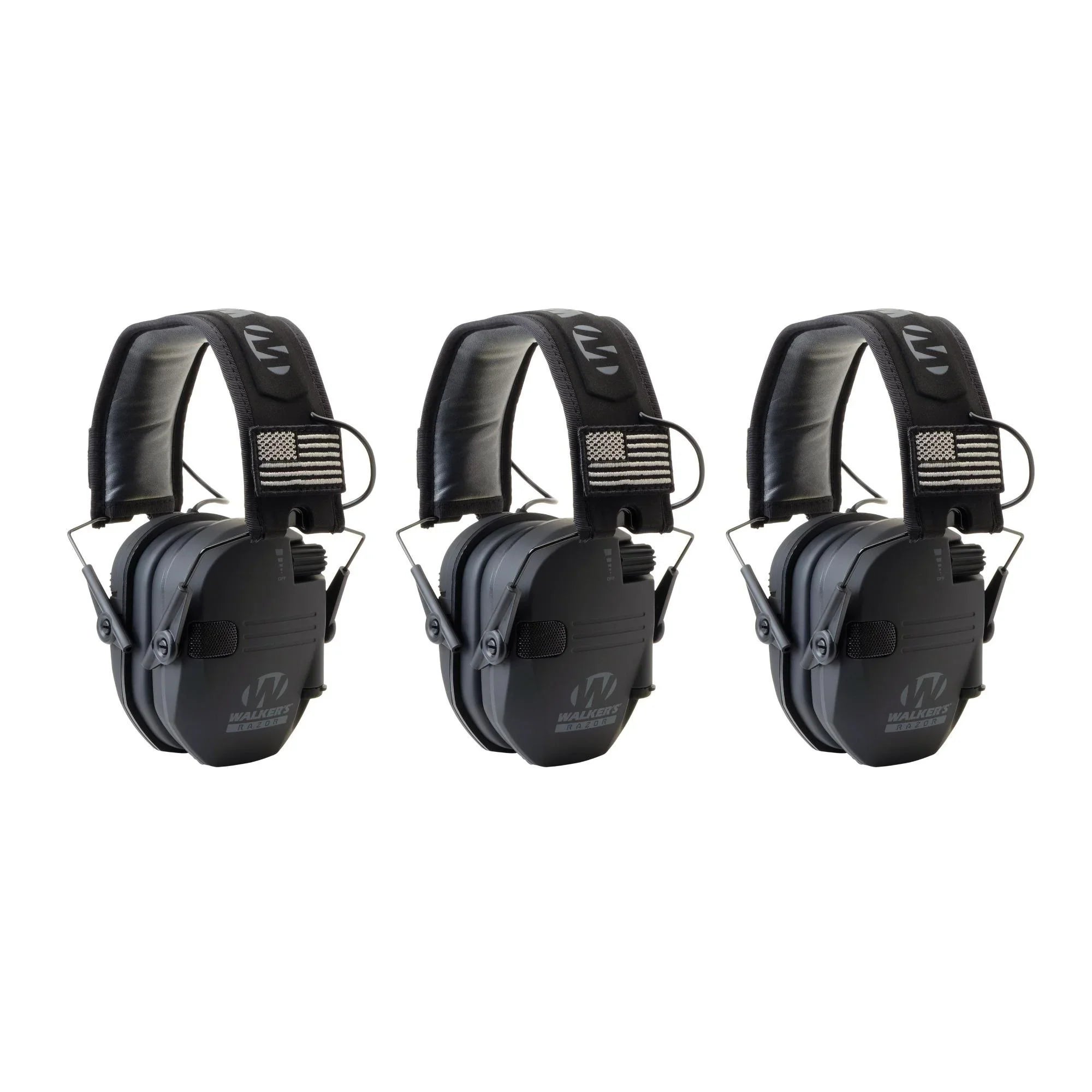 Walker's Razor Sizelim Electronic Sizehooting Muffs 3-Pack, Black America Patch