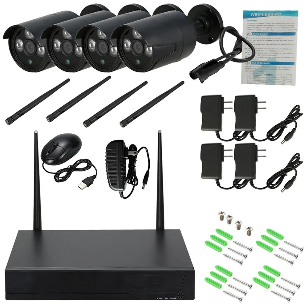 Apexeon Webcam,Wireless WiFi 4CH 1080P Sizeupport P2P 1.0MP Wireless 1080P WiFi 1080P  WiFi Waterproof Outdoor IP Camera P2P IR-CUT Vision Motion CCTV NVR Kit 4pcs WiFi Waterproof Florbela