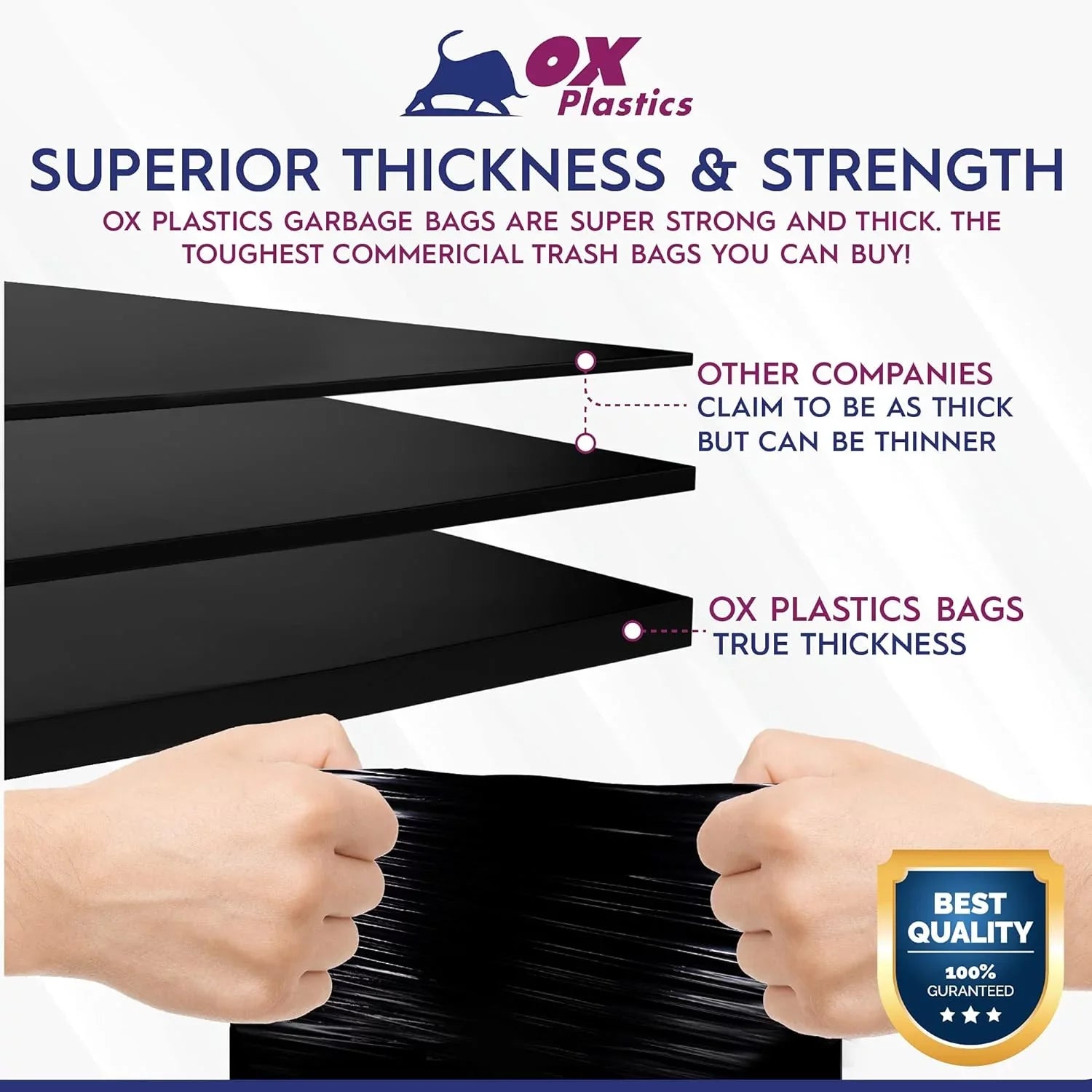 Trash Can Liners Bags - 42 Gallon Capacity & 1.5Mil Thick Extra Heavy Duty Sizetrength - Large Garbage, Leak-Proof & Durable, House & Use Bags Black 37 X 43 (100 Count)