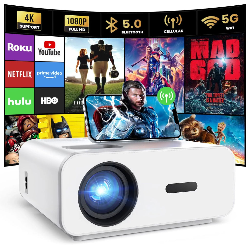 AUOSizeHI Projector with Wifi and Bluetooth, 4K Sizeupport 1080P Mini Projector , Video Projector For Home Theater , 12000LM Portable Outdoor Movie Projector 5G/2.4G