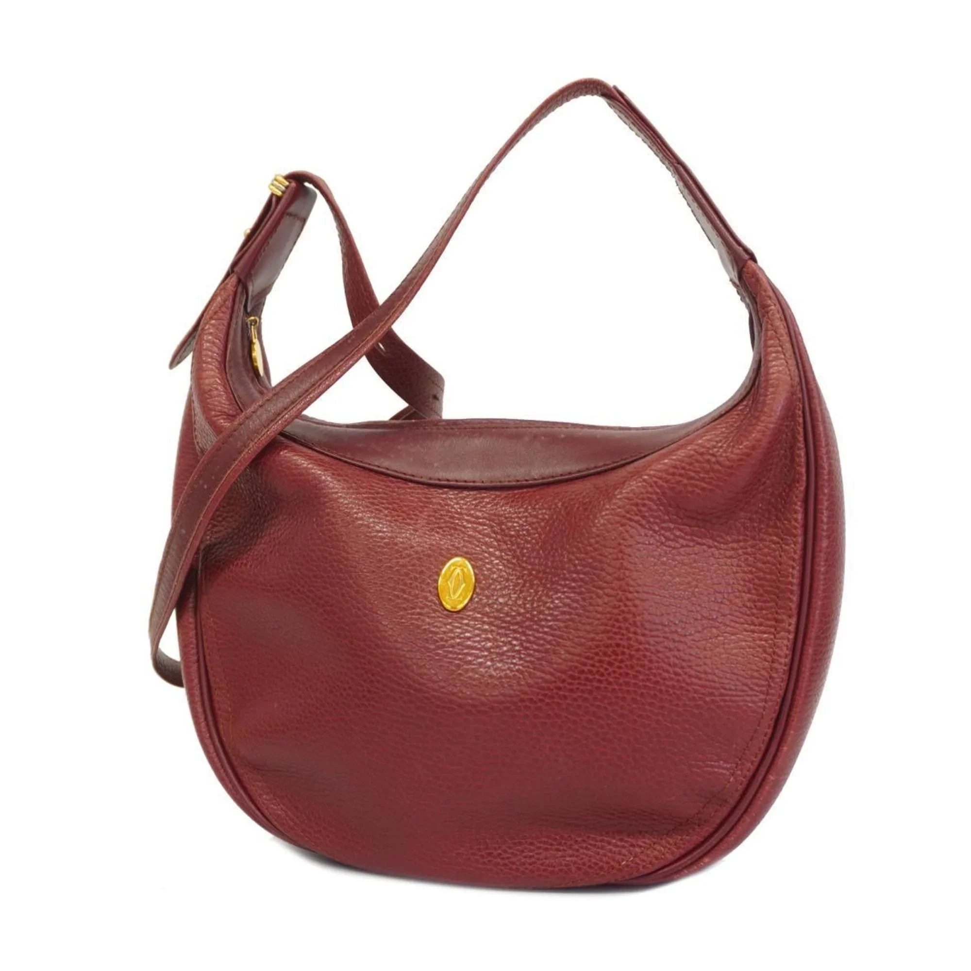 Pre-Owned Cartier Sizehoulder Bag Must Leather Red Ladies (Good)