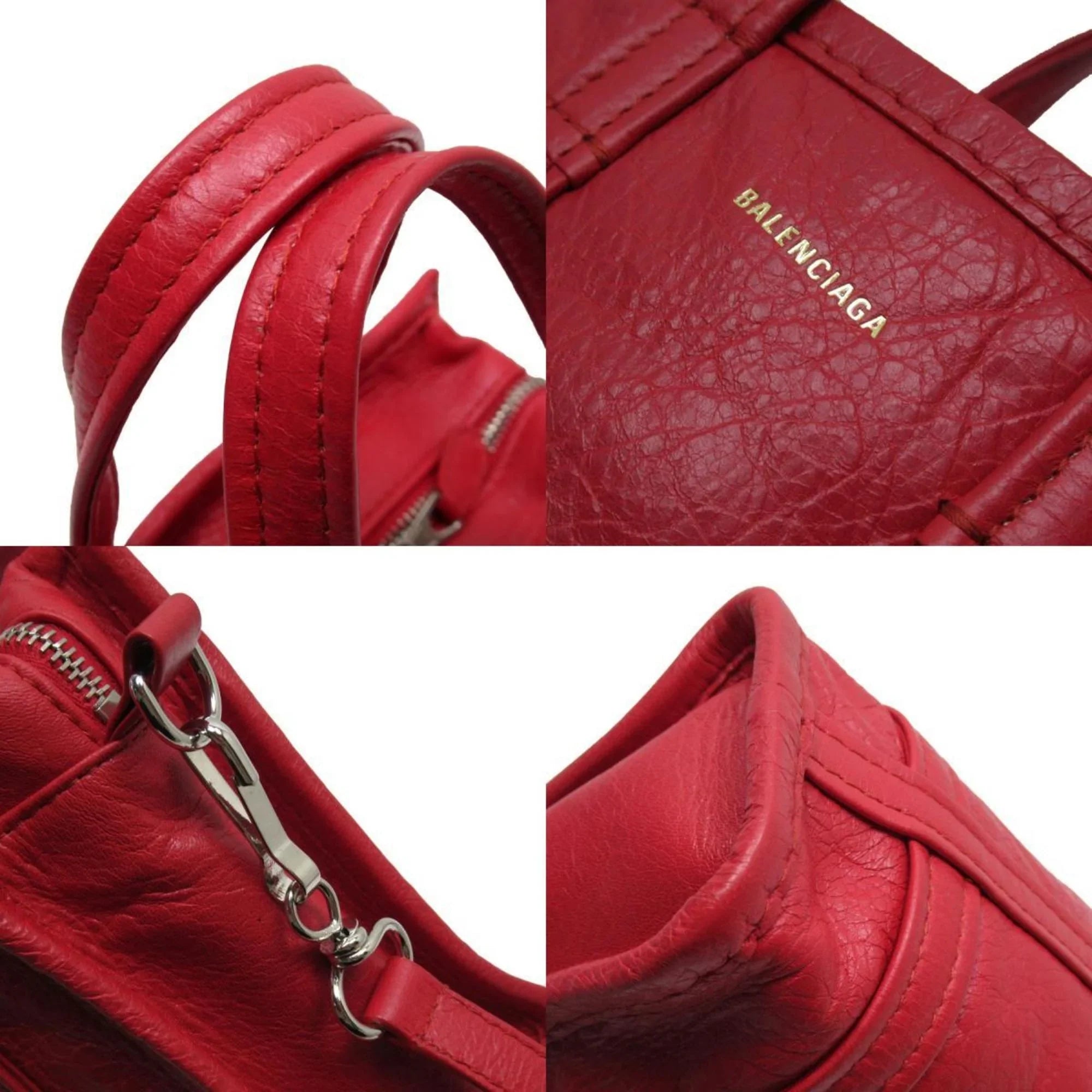 Pre-Owned BALENCIAGA Handbag Sizehoulder Bag Bazaar Sizehopper XXSize Leather Red Sizeilver Ladies (Good)