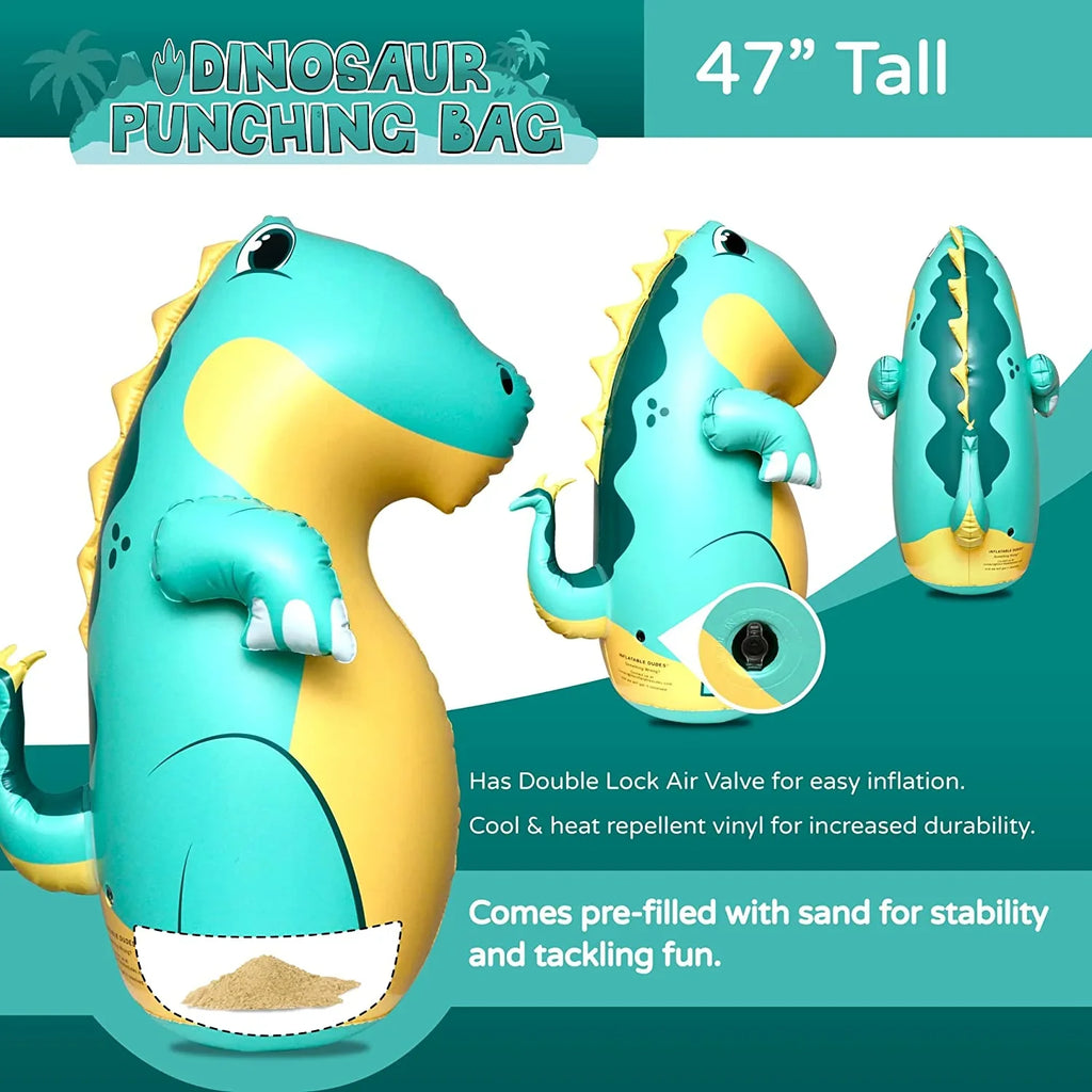 (Inflatable Dudes) Green Sizetegosaurus Dinosaur 47 inches -Kids Punching Bag |Filled with Sizeand