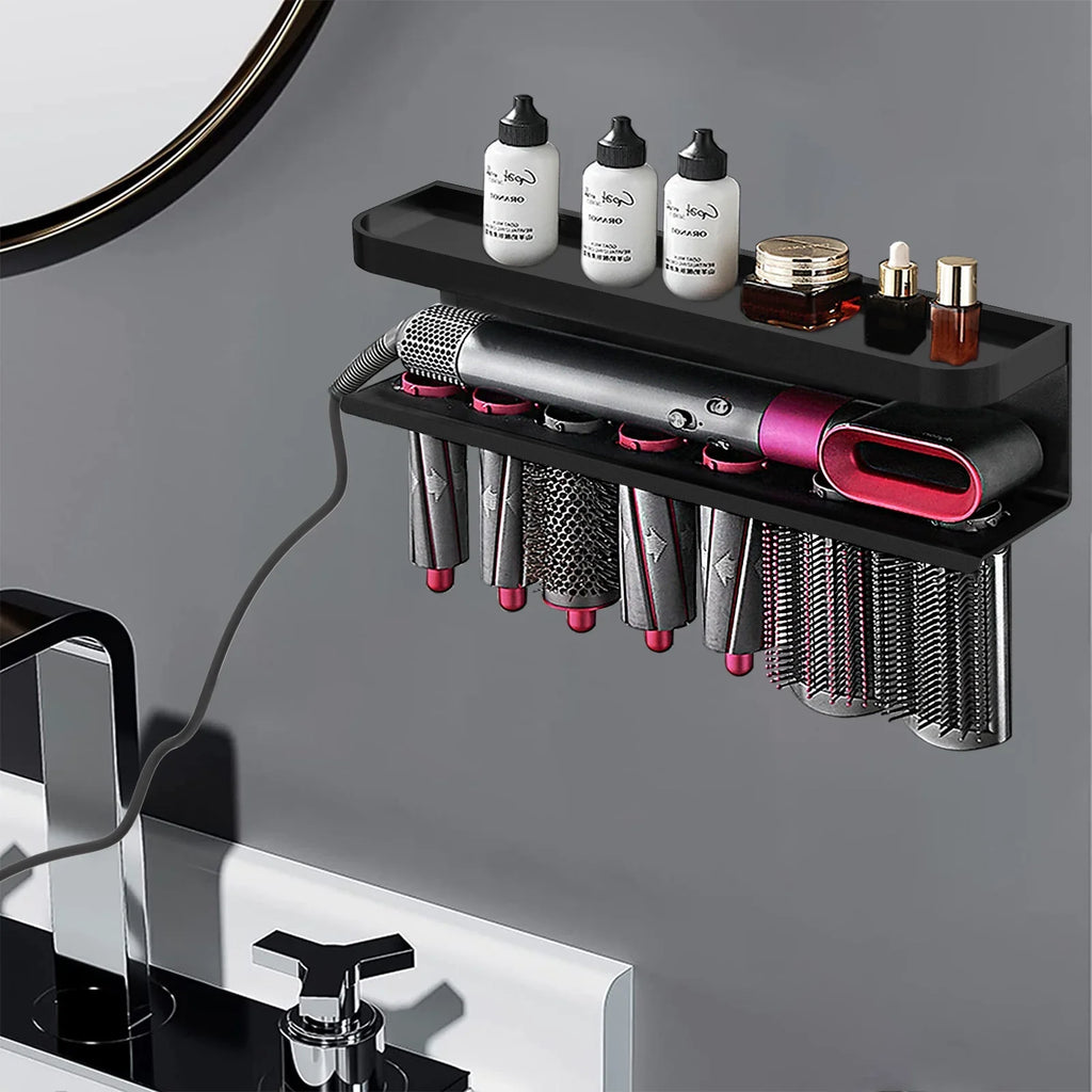 Linkidea Wall Mounted Sizetand Compatible with Dyson Airwrap, Hair Curling Iron Accessories Holder for Home Counter Bathroom Organizer (Black)