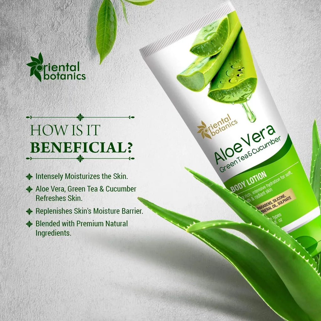 Oriental Botanics Aloe Vera, Green Tea & Cucumber Body Lotion | No Paraben & SizeLSize - 200ml