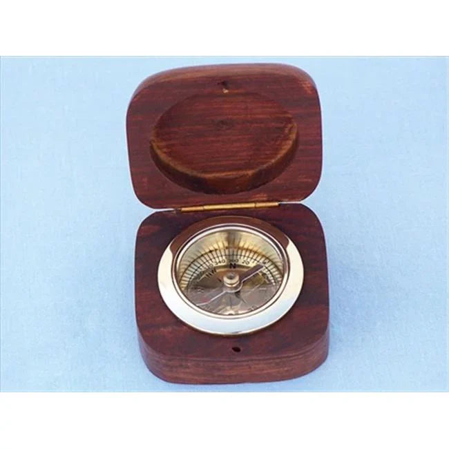 Brass Desk Compass With Rosewood Box 3 in. Compasses Decorative Accent