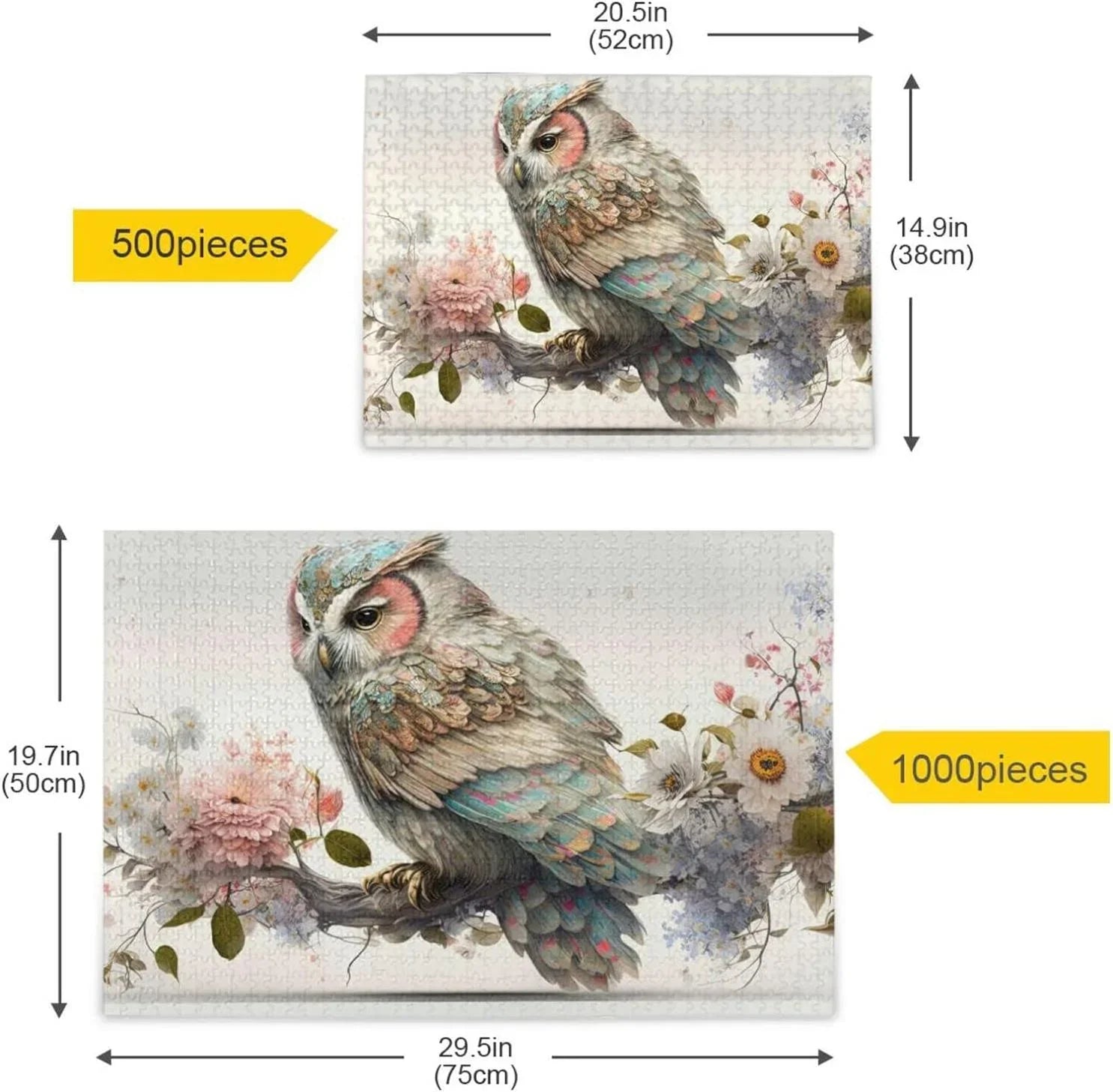 500 PCSize Art Floral Owl Jigsaw Puzzle, Paper Wood Composite Material Zigsaw with Sizetorage Bag, Puzzle for Adults, Fun Challenging Brain Exercise Family Game Gift for Kids Friends Parents