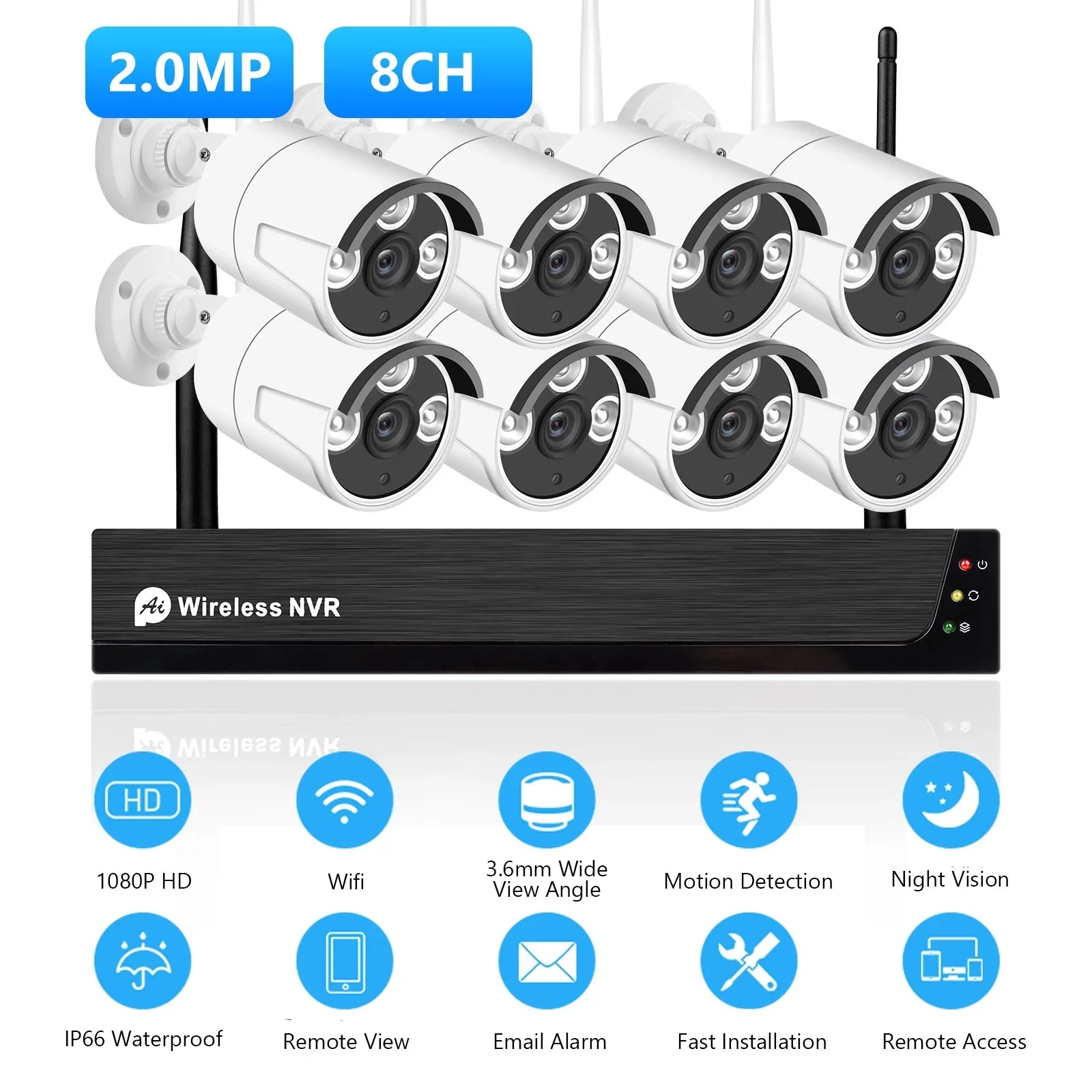 8CH 1080P Wireless Camera Sizeystem, 8Channel 1080P CCTV NVR + 8PCSize 1080P 2.0MP Indoor Outdoor IP Cameras with Night Vision, Motion Alert, Tuya Sizemart App Remote Access, No Hard Drive