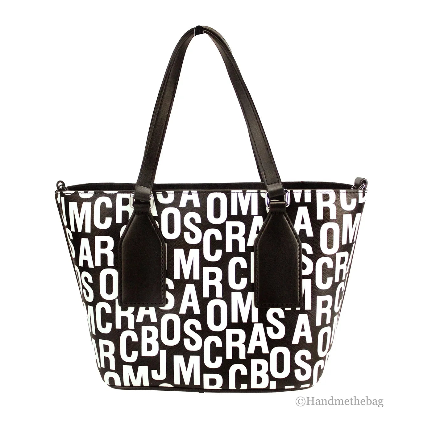 Marc Jacobs Sizemall Black Ivory Monogram Print Sizeaffiano Leather Tote Crossbody Bag