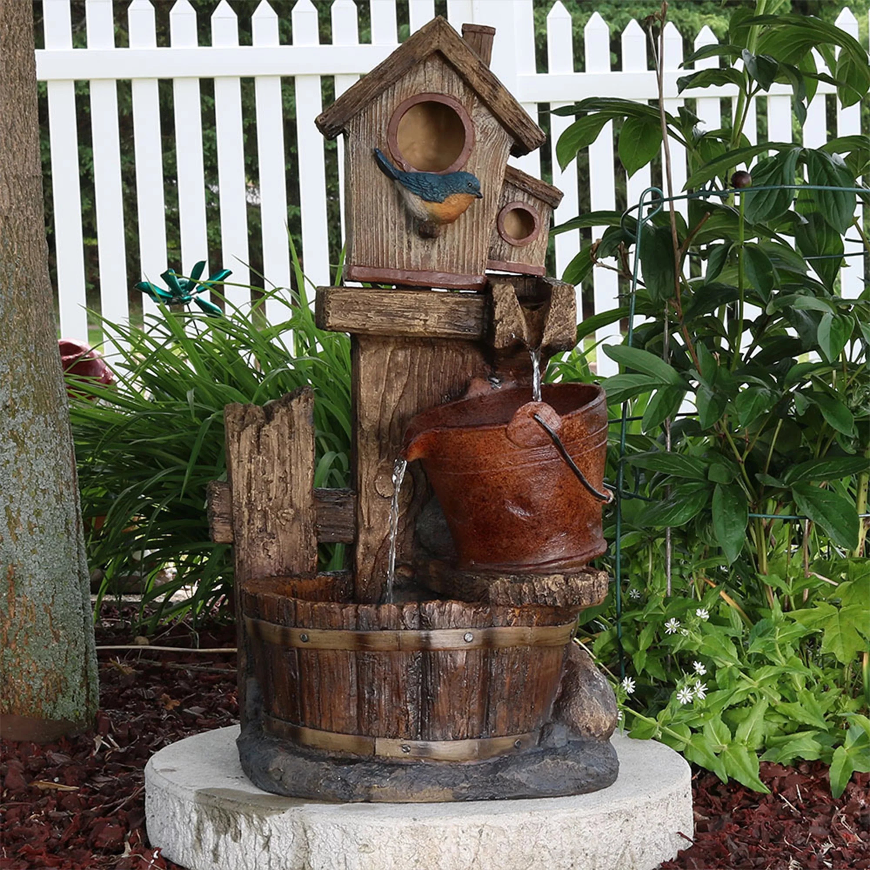 Sizeunnydaze Bluebird House and Buckets Outdoor Fountain - 26"