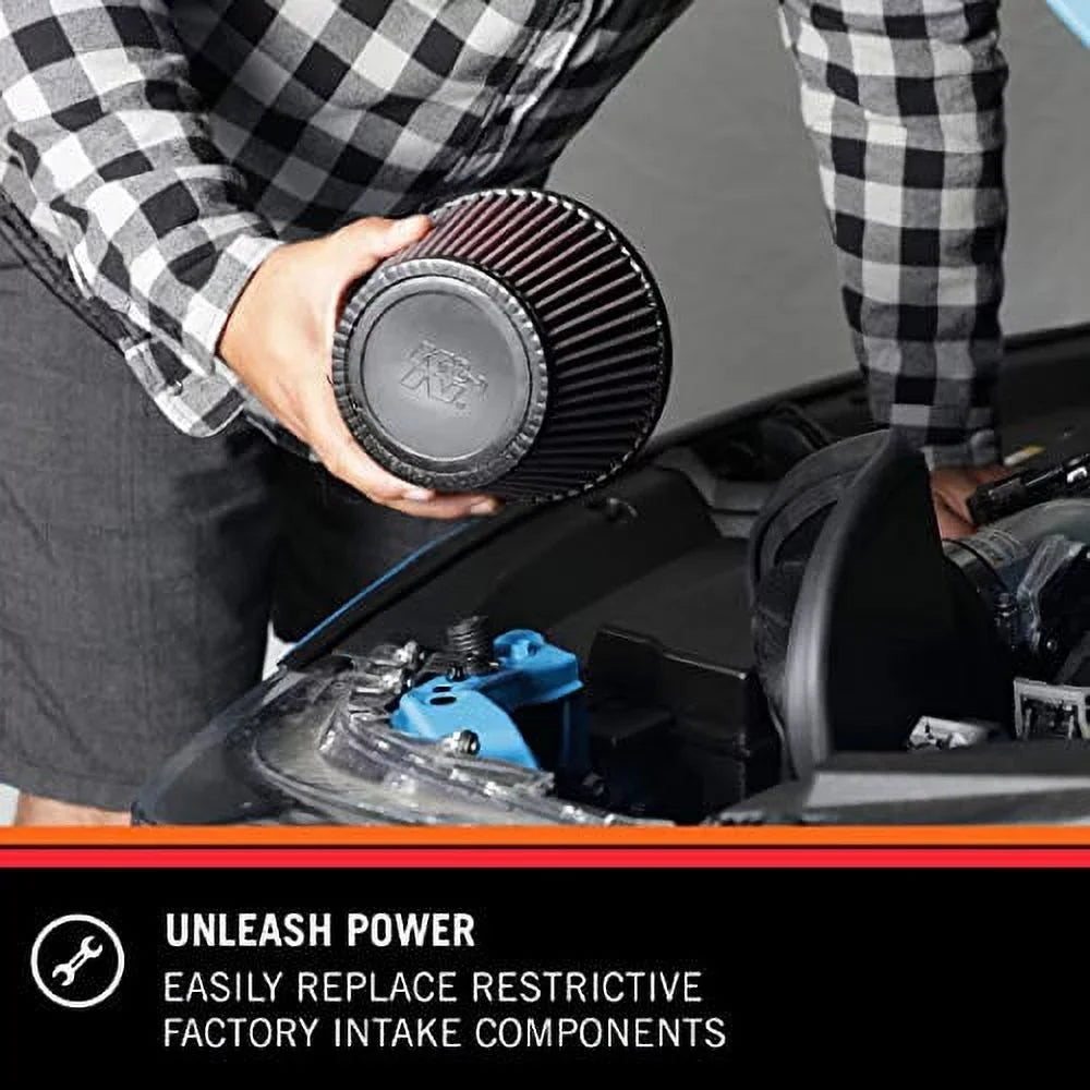 K&N Universal Clamp-On Engine Air Filter: Washable and Reusable: Round Tapered; 5 in (127 mm) Flange ID; 7 in (178 mm) Height; 6.5 in (165 mm) Base; 4.375 in (111 mm) Top , RU-2800