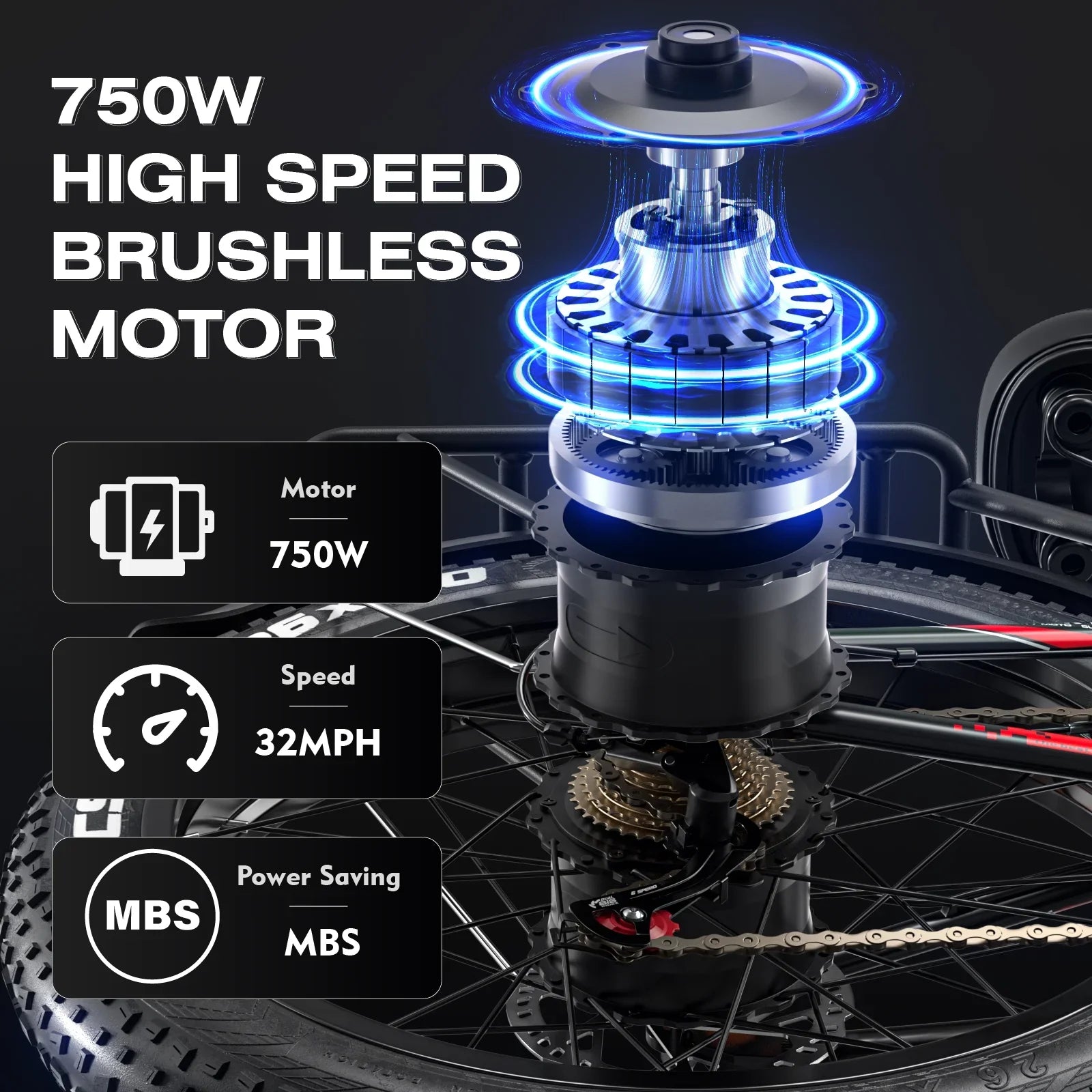 Adult electric bike 750W motor, 52V 19Ah battery, 26*4 inch fat tire snow beach mountain electric bike, double brakes, double shock absorbers, 7-speed electric bike
