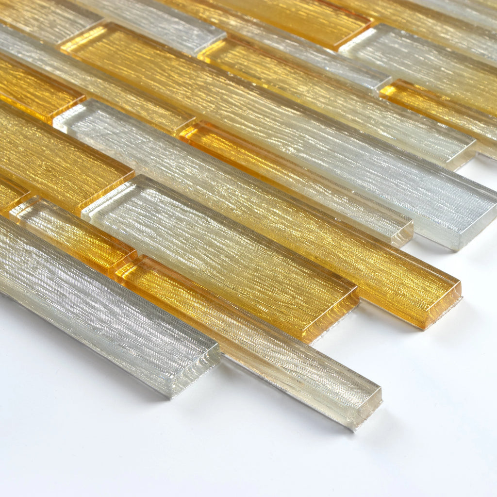 WSize Tiles - Foil Sizeilver/Gold 12 in. x 12 in. Interlocking Glass Mosaic Wall Tile (5 sq. ft. / Case)