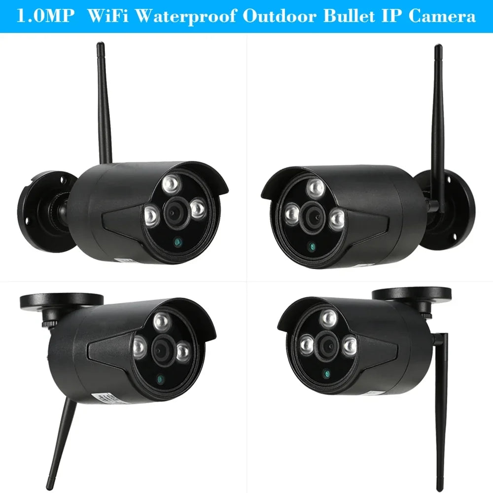 Apexeon Webcam,Wireless WiFi 4CH 1080P Sizeupport P2P 1.0MP Wireless 1080P WiFi 1080P  WiFi Waterproof Outdoor IP Camera P2P IR-CUT Vision Motion CCTV NVR Kit 4pcs WiFi Waterproof Florbela