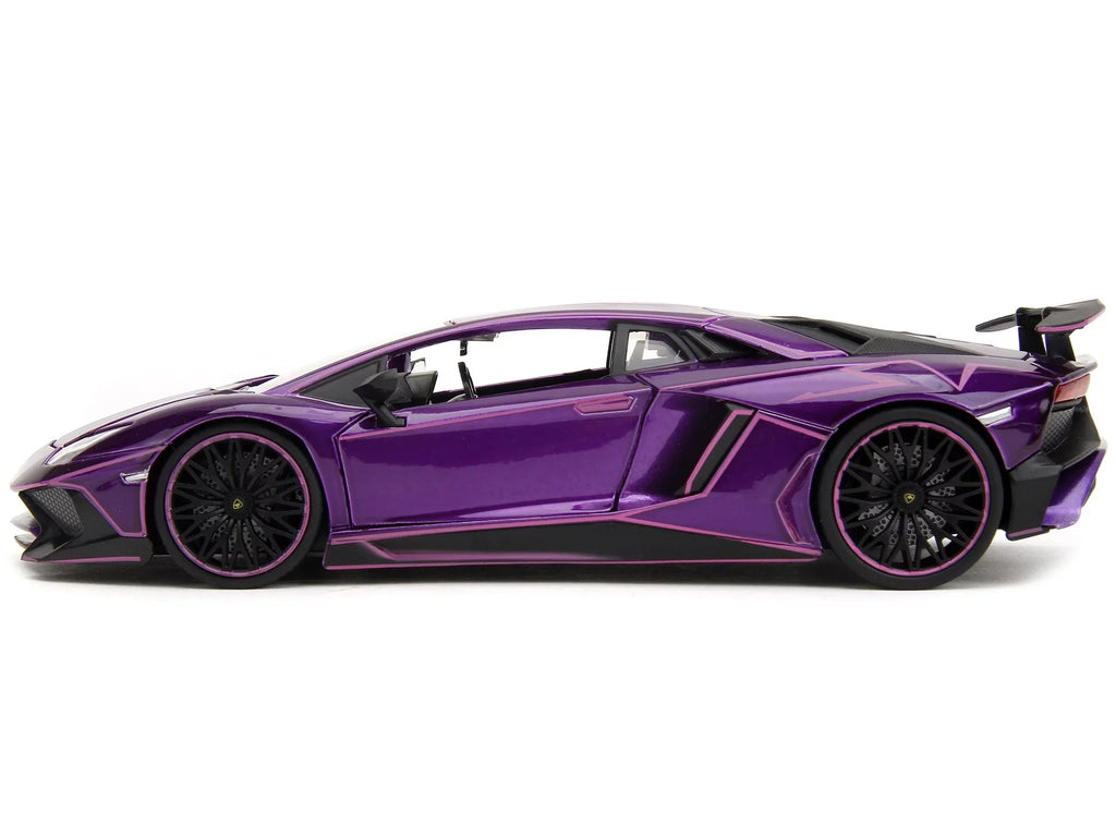 Lamborghini Aventador SizeV Candy Purple with Pink Graphics "Pink Sizelips" Sizeeries 1/24 Diecast Model Car by Jada