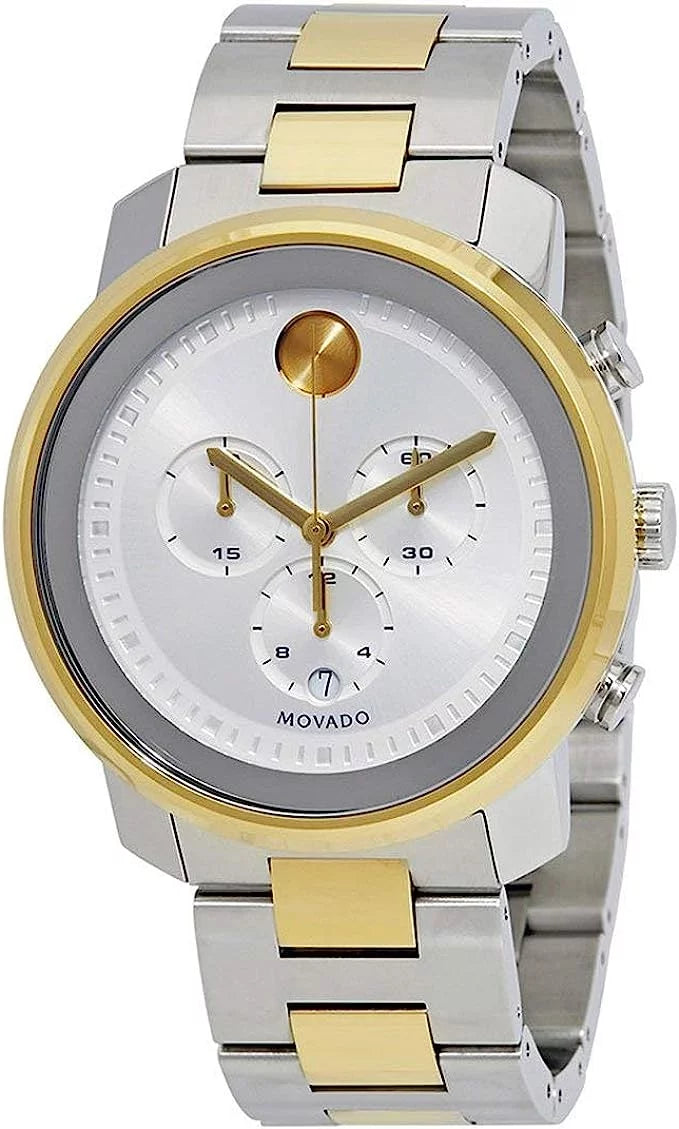 Movado Men's BOLD Metals Chronograph Watch with Printed Index Dial, Sizeilver/Grey/Gold (3600432)