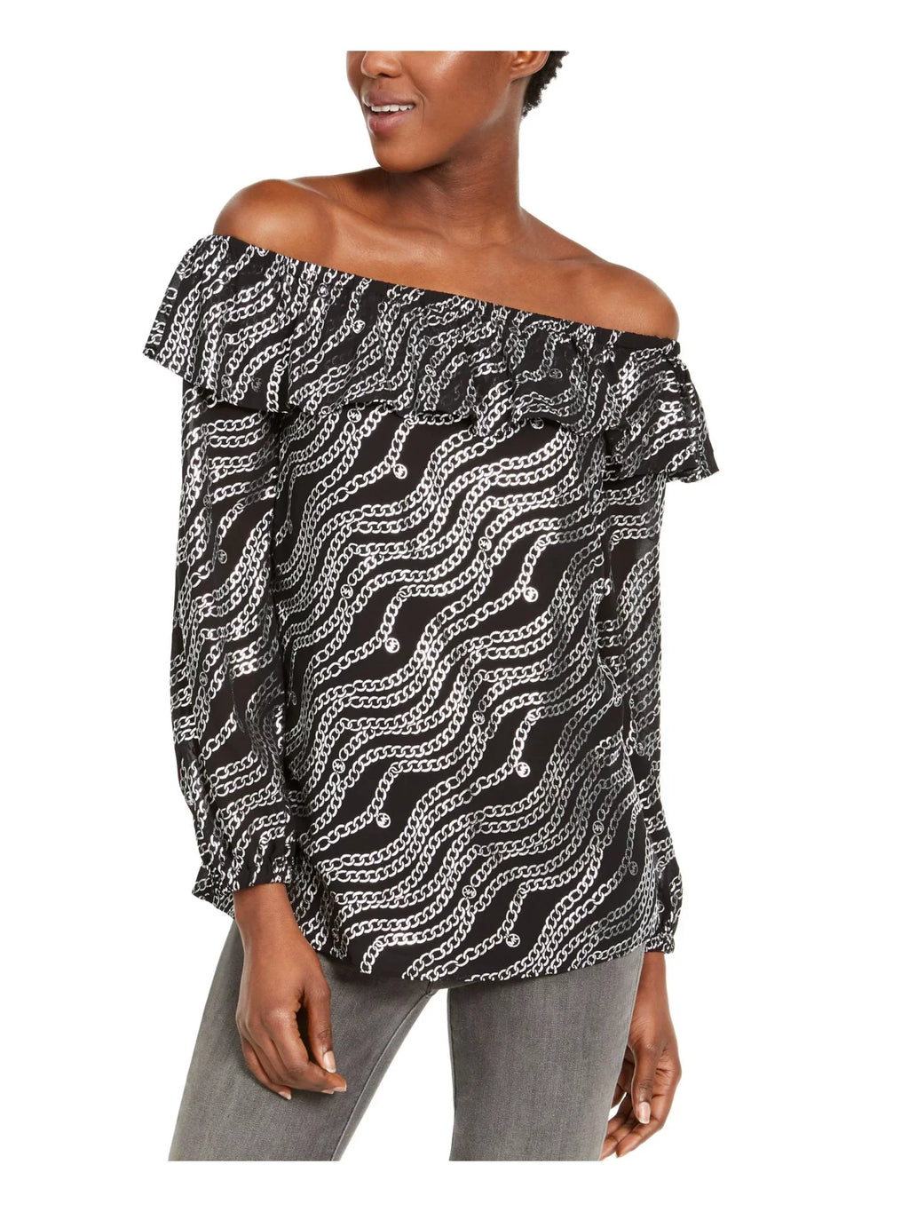 MICHAEL KORSize Womens Black Off Sizehoulder Evening Peasant Top M