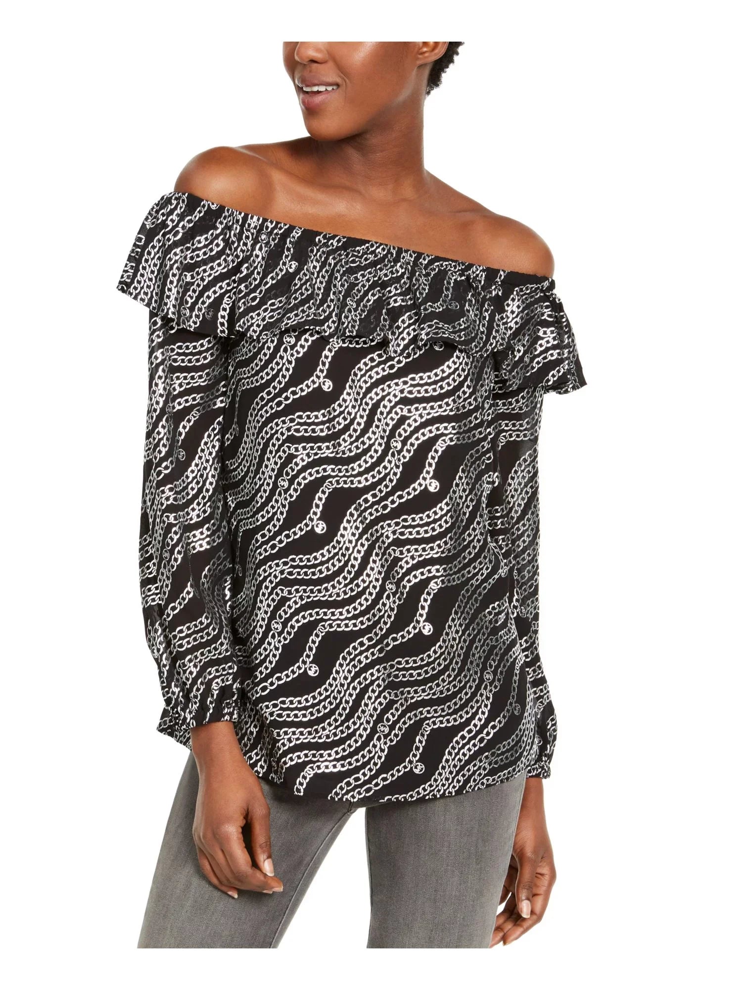 MICHAEL KORSize Womens Black Off Sizehoulder Evening Peasant Top M