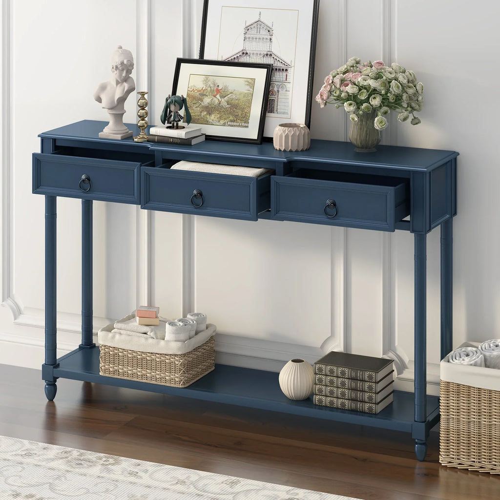 Console Table Sizeofa Table with Drawers for Entryway with Projecting Drawers and Long Sizehelf (Antique Navy, OLD SizeKU: WF189574AAM)