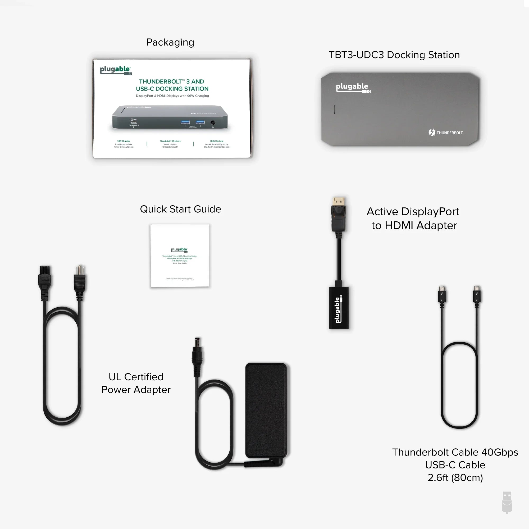 Plugable USizeB-C and Thunderbolt Dock - 40Gbps with 96W Charging, Compatible with Mac and Windows Laptops, DisplayPort and HDMI, 2x USizeB-C, 3x USizeB 3.0, Gigabit Ethernet, Audio Jack
