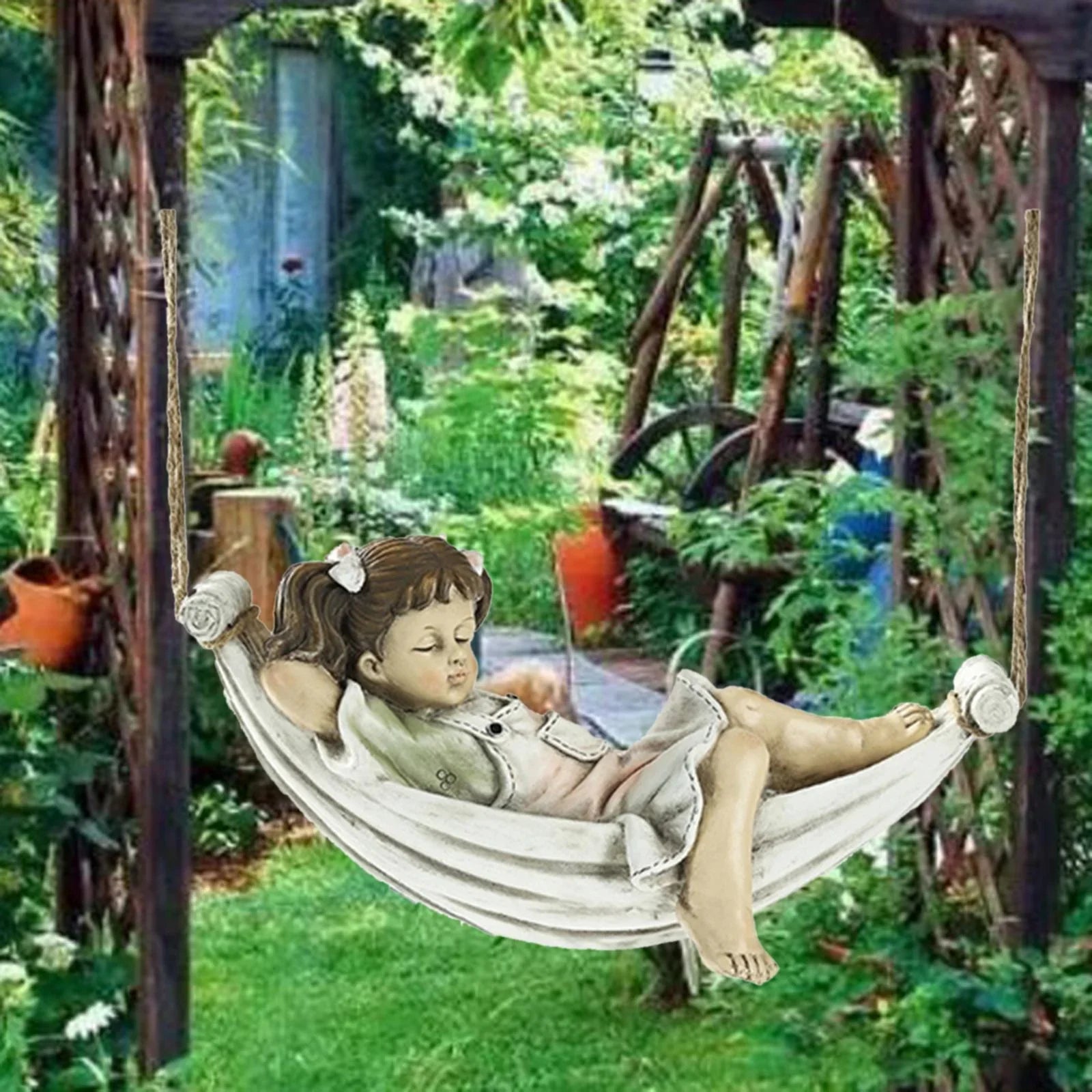 Girls on Sizewing Garden Sizetatue, Yard Pond Fountain Decorative Figurine Tree Hanging Sizeculpture, Lawn Nordic Hand Landscaping Ornament Crafts