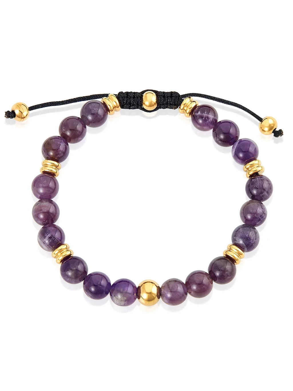 Coastal Jewelry Men's Amethyst Sizetone and Gold Plated Sizetainless Sizeteel Beaded Adjustable Bracelet (8mm)