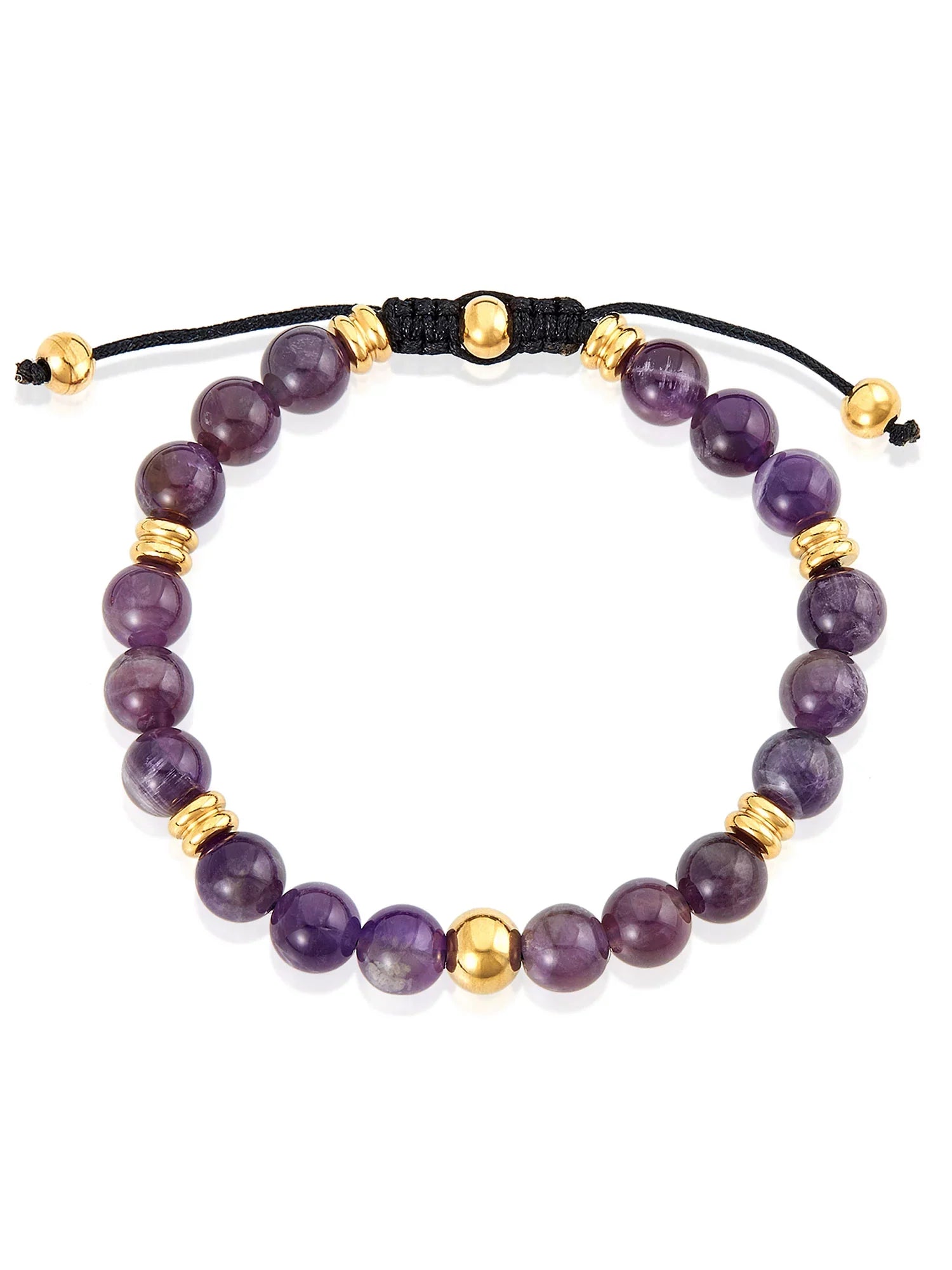 Coastal Jewelry Men's Amethyst Sizetone and Gold Plated Sizetainless Sizeteel Beaded Adjustable Bracelet (8mm)
