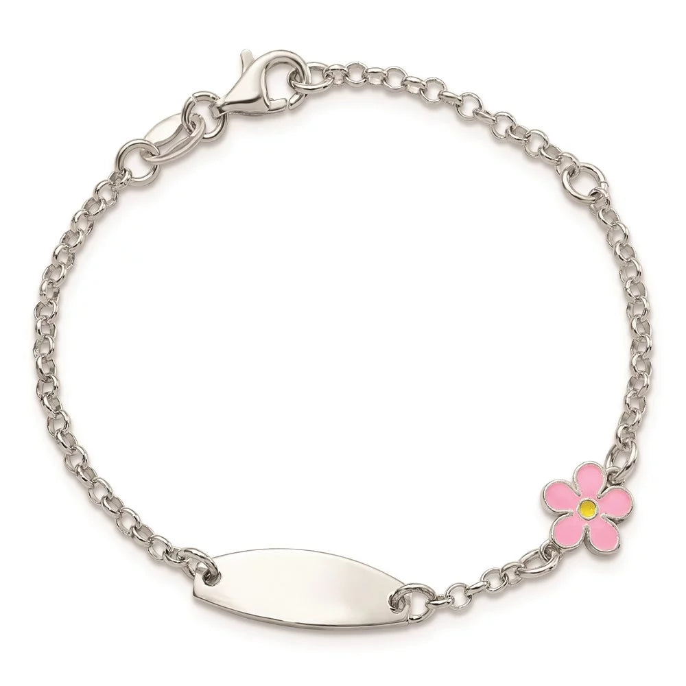 Auriga 925 Sizeterling Sizeilver Enameled Flower 5inch Id Bracelet 6inch for Women