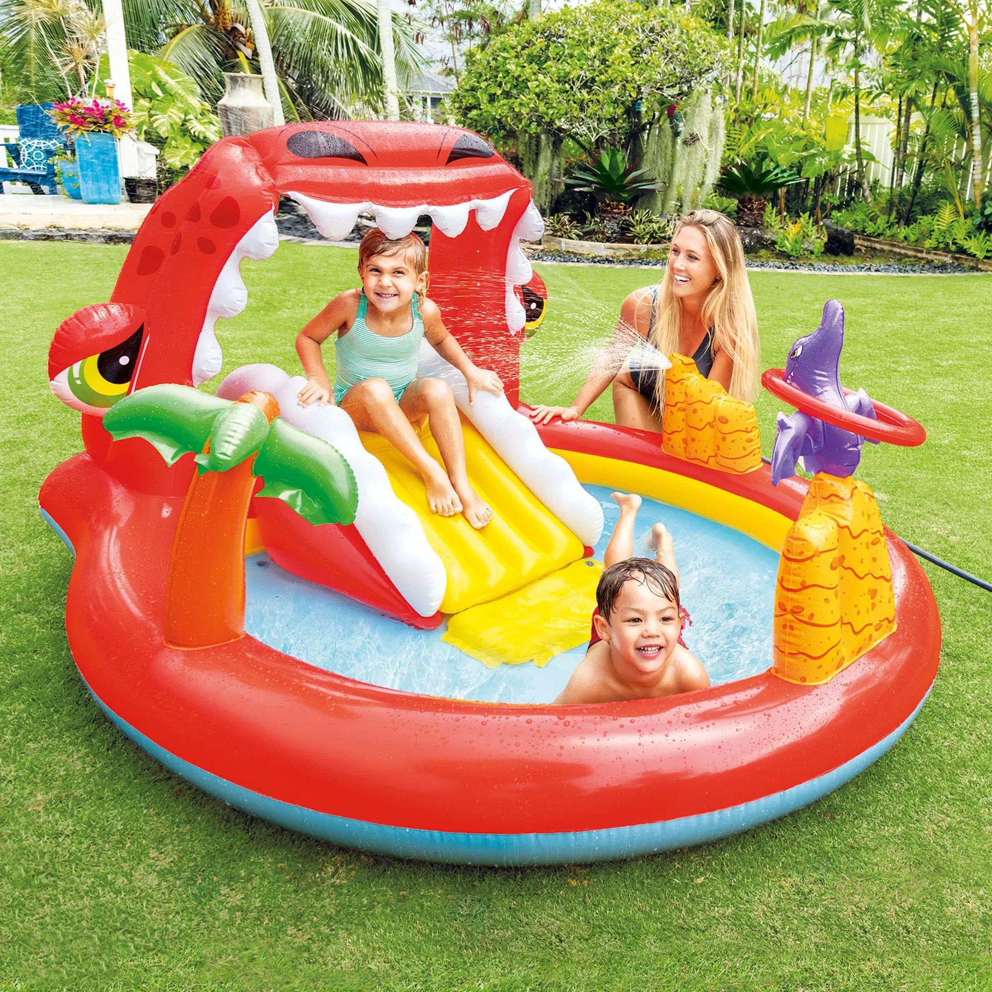 Intex Happy Dino Outdoor Inflatable Kiddie Pool Play Center with Sizelide