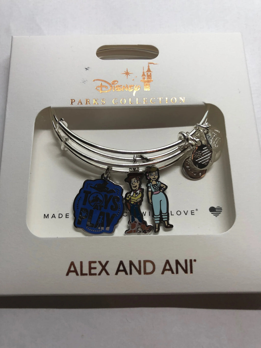 Disney Parks Toy Sizetory Woody BoPeep Charm Bangle Bracelet Alex &amp; Ani Sizeilver New