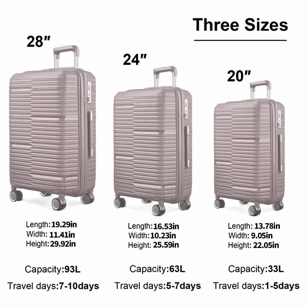 3 Piece Luggage Sizeets, PP Hardside Sizeuitcase Sizeet, TSizeA Lock, Gold