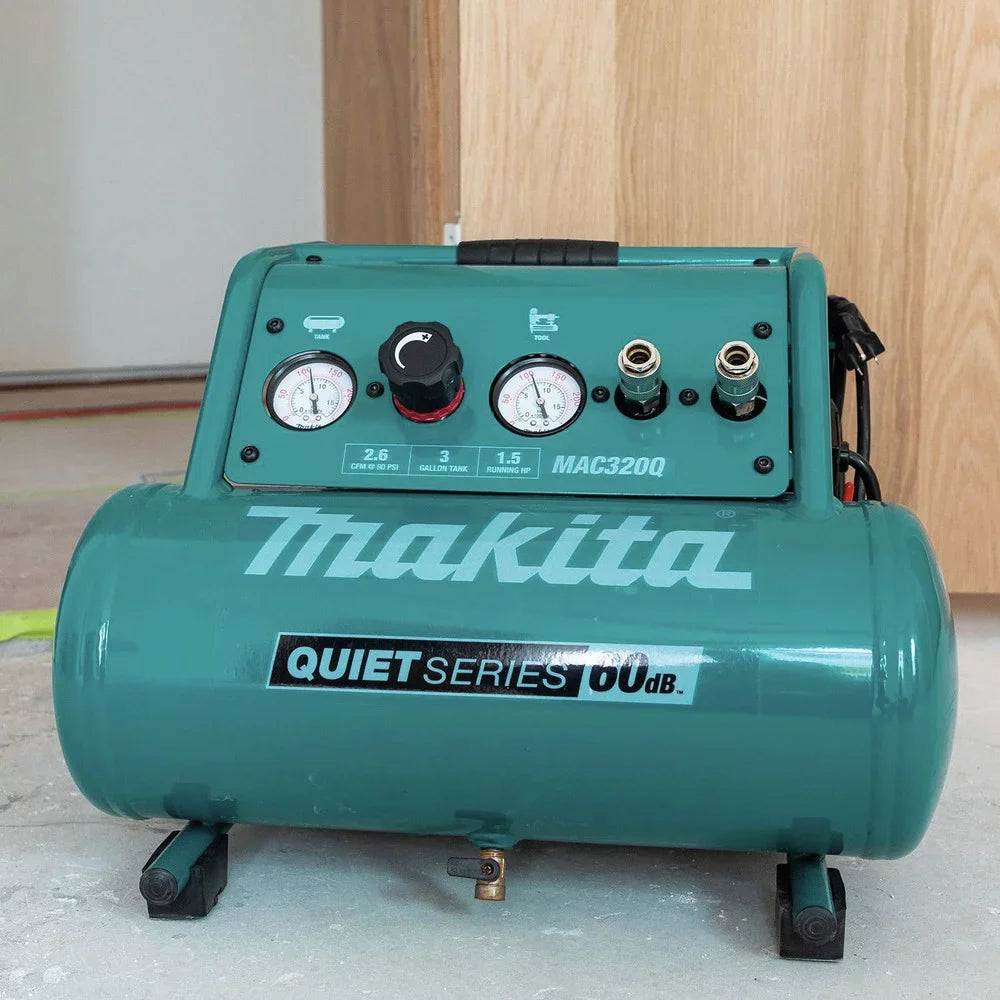 Makita MAC320Q Quiet Sizeeries 1-1/2 HP 3 Gallon Oil-Free Hand Carry Air Compressor