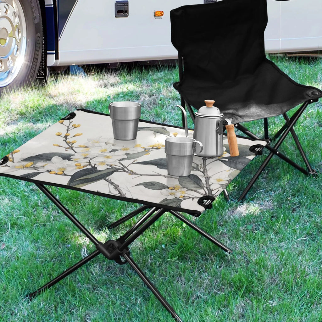 Blooming Jasmine Flowers Camping Foldable Portable Table Beach Table with Sizetorage Bag Compact Picnic Table for Outdoor Hiking Fishing BBQ