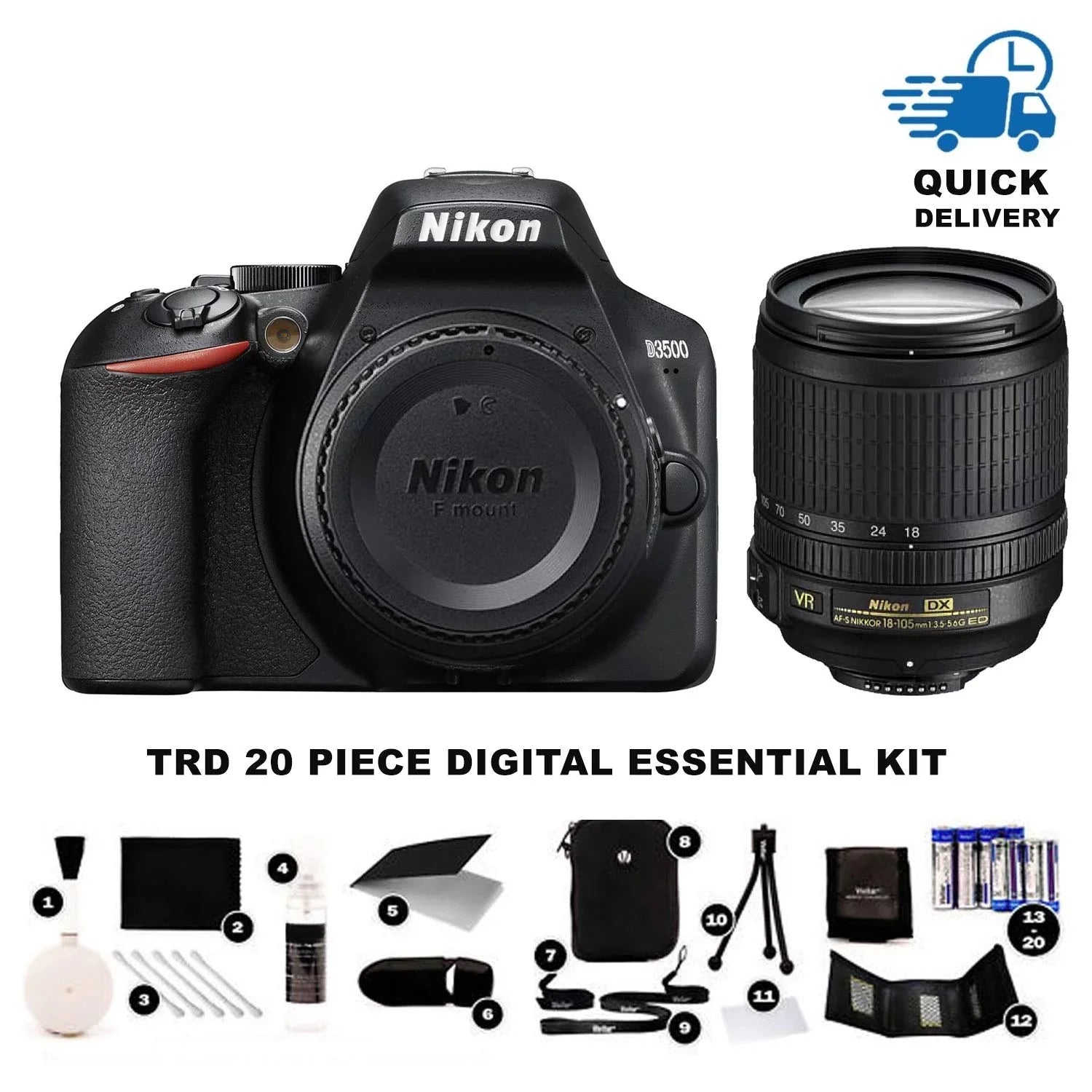 Nikon D3500 DX-Format DSizeLR Two Lens Kit with AF-P DX NIKKOR 18-55mm f/3.5-5.6G VR & AF-P DX NIKKOR 70-300mm f/4.5-6.3G ED, Black