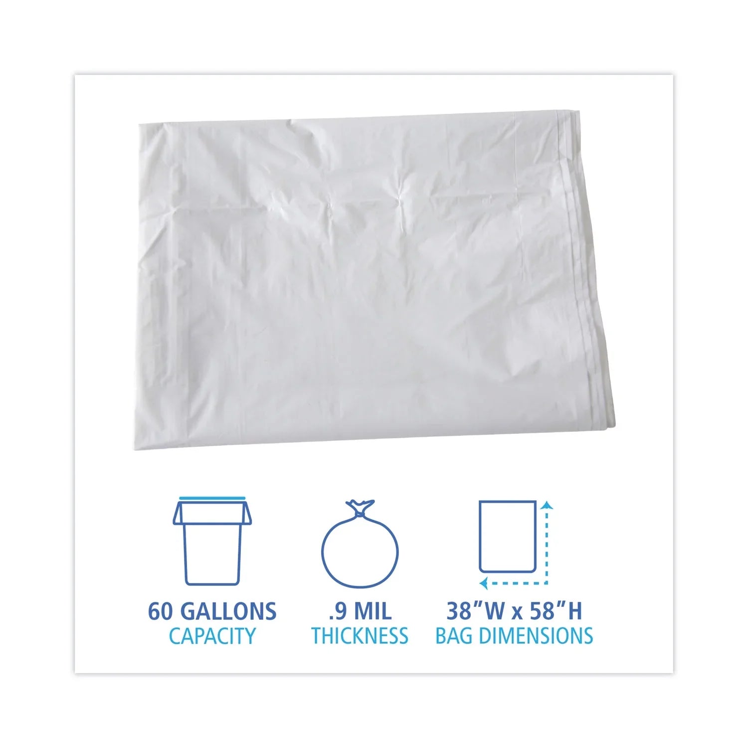 Boardwalk Linear Low Density Industrial Trash Bags, 60 gal, 0.9 mil, 38 x 58, Ivory, 100/Carton