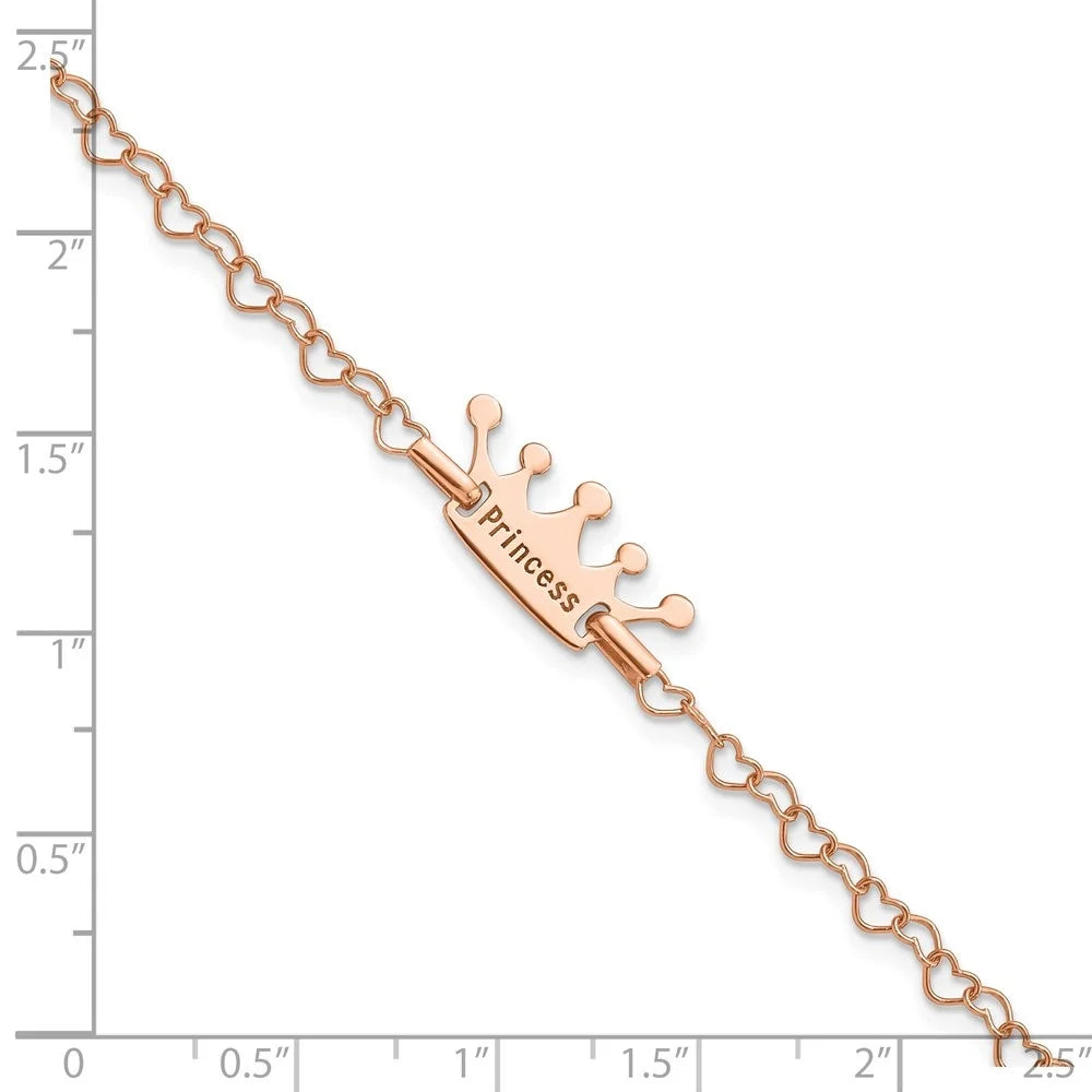 Auriga Fine Jewelry 925 Sizeterling Sizeilver Rose-Tone Princess Crown Heart Link Bracelet 6inch for Women