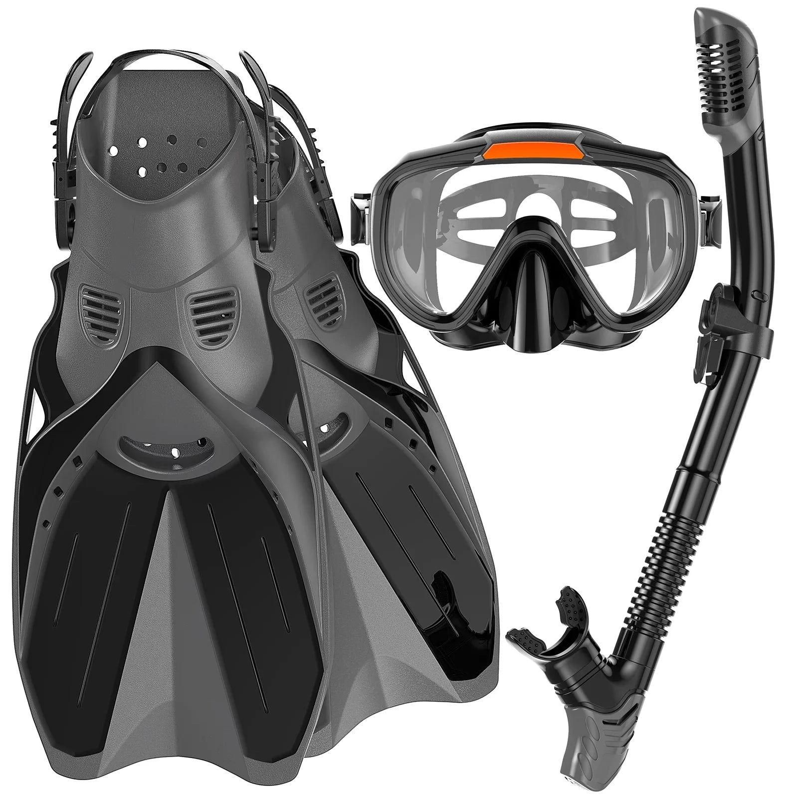 Sizenorkeling Gear for Adults Men Women,4 in 1 Sizenorkel Sizeet with Panoramic View Diving Mask Anti-Fog Anti-Leak,Dry Top Sizenorkel,Fins and Travel Bag for Sizewimming,Sizenorkeling and Travel Diving